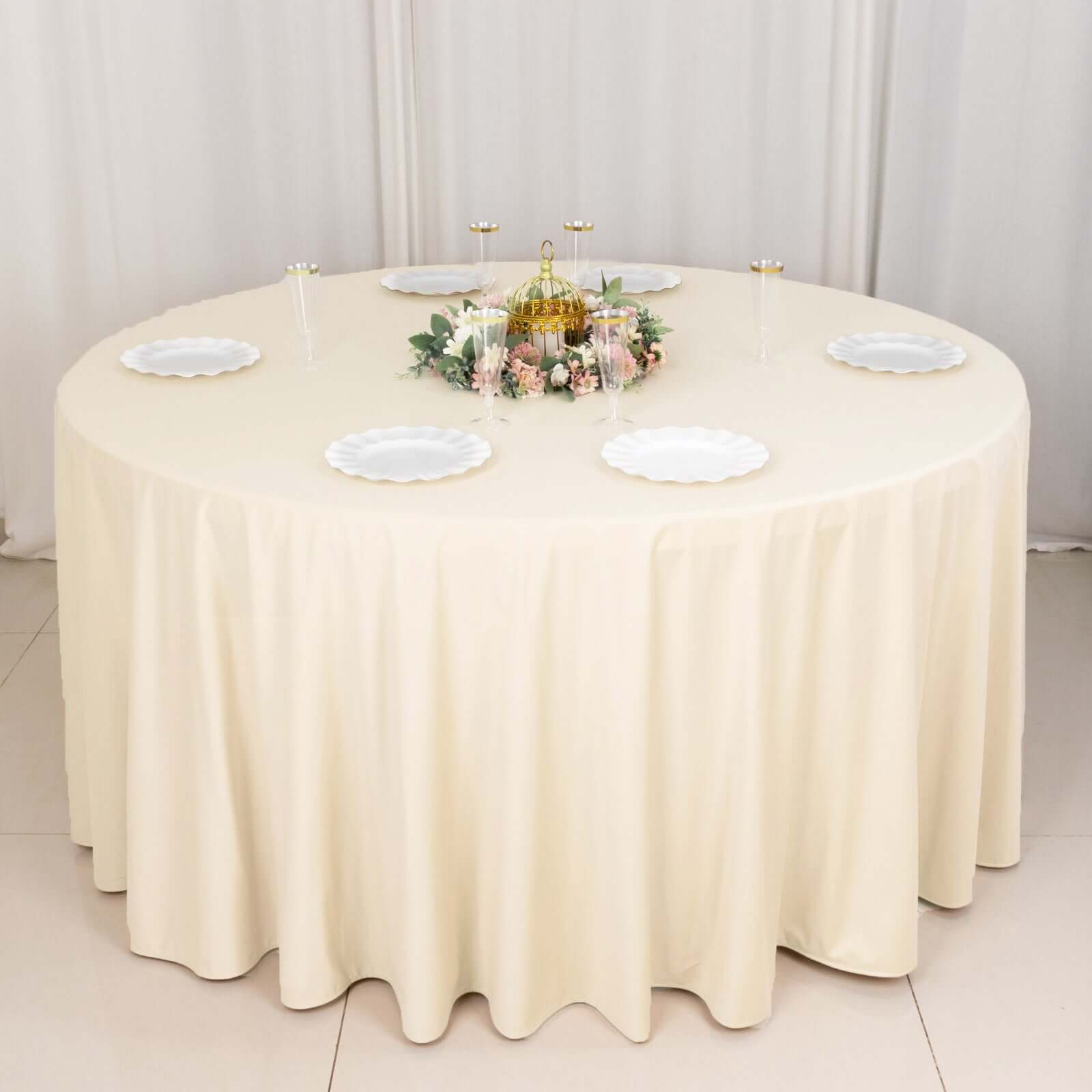 Premium Beige 120' Scuba Round Tablecloth - Wrinkle & Stain Free