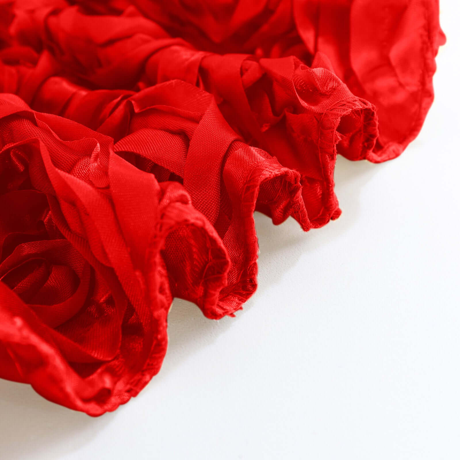 Hot Deal! Red Satin 90x132 Rectangle Tablecloth with 3D Rosette