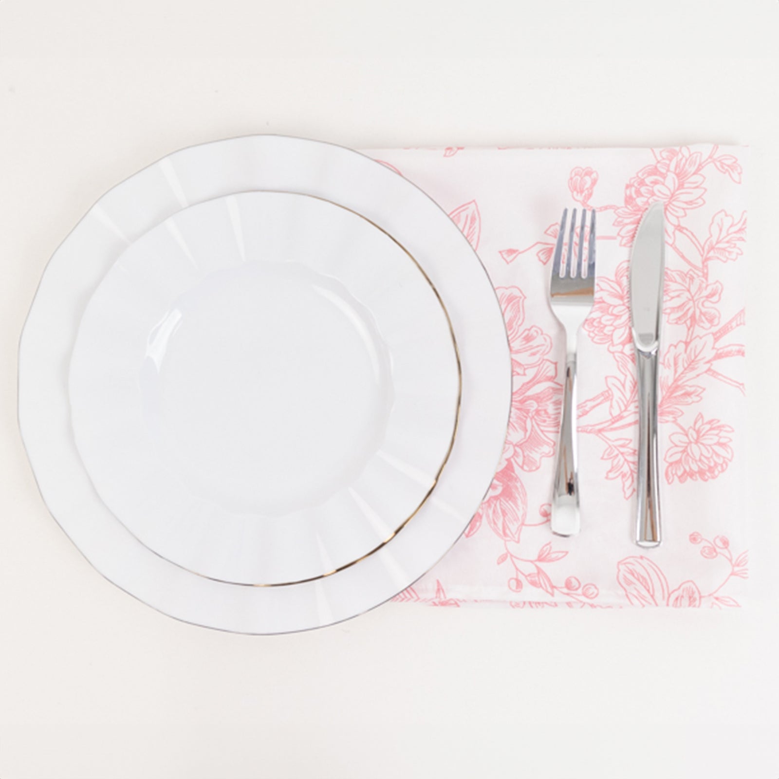 Hot Deal! 5-Pack 20x20 Pink & White French Toile Floral Polyester Reusable Dinner Napkins
