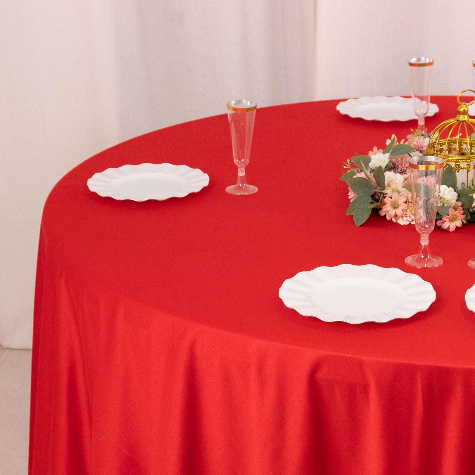 Hot Deal! Premium Red 108' Scuba Round Tablecloth - Wrinkle & Stain Free