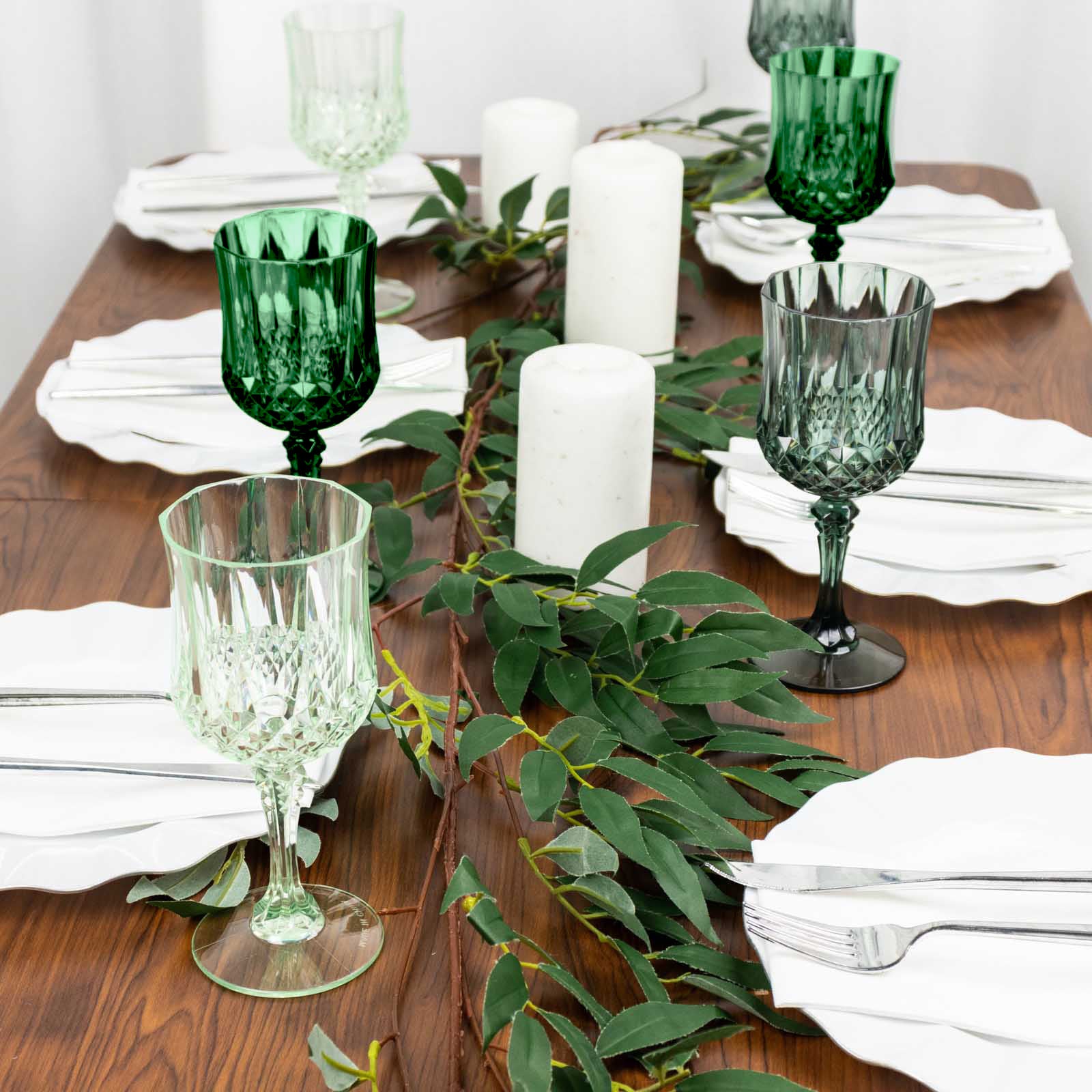Hot Deal! 12-Pack 8oz Shatterproof Plastic Cocktail Goblets in Assorted Green Crystal Cut Design