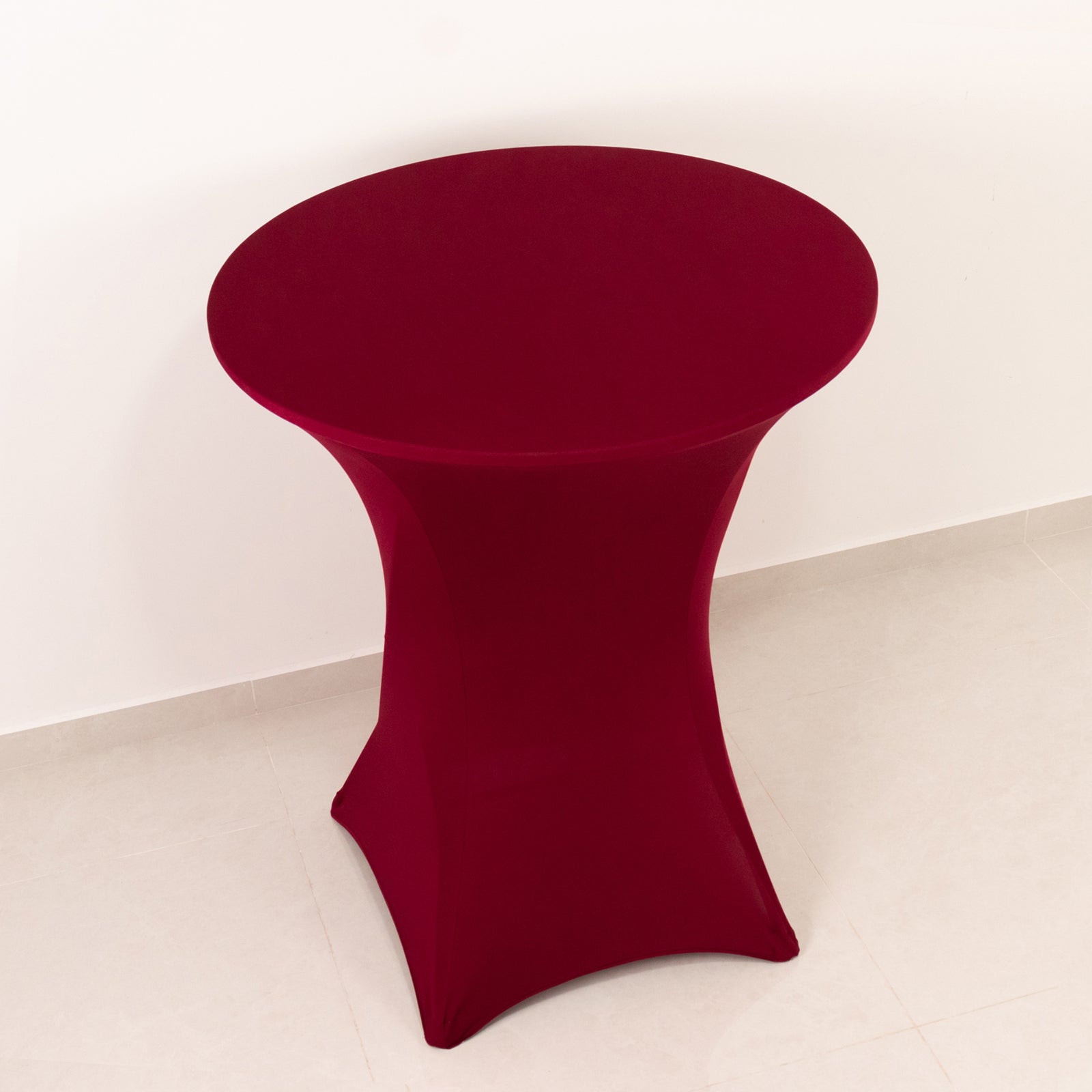 Burgundy Spandex Stretch Fitted Cocktail Table Cover - Easy to Maintain, 33 - 36 Round