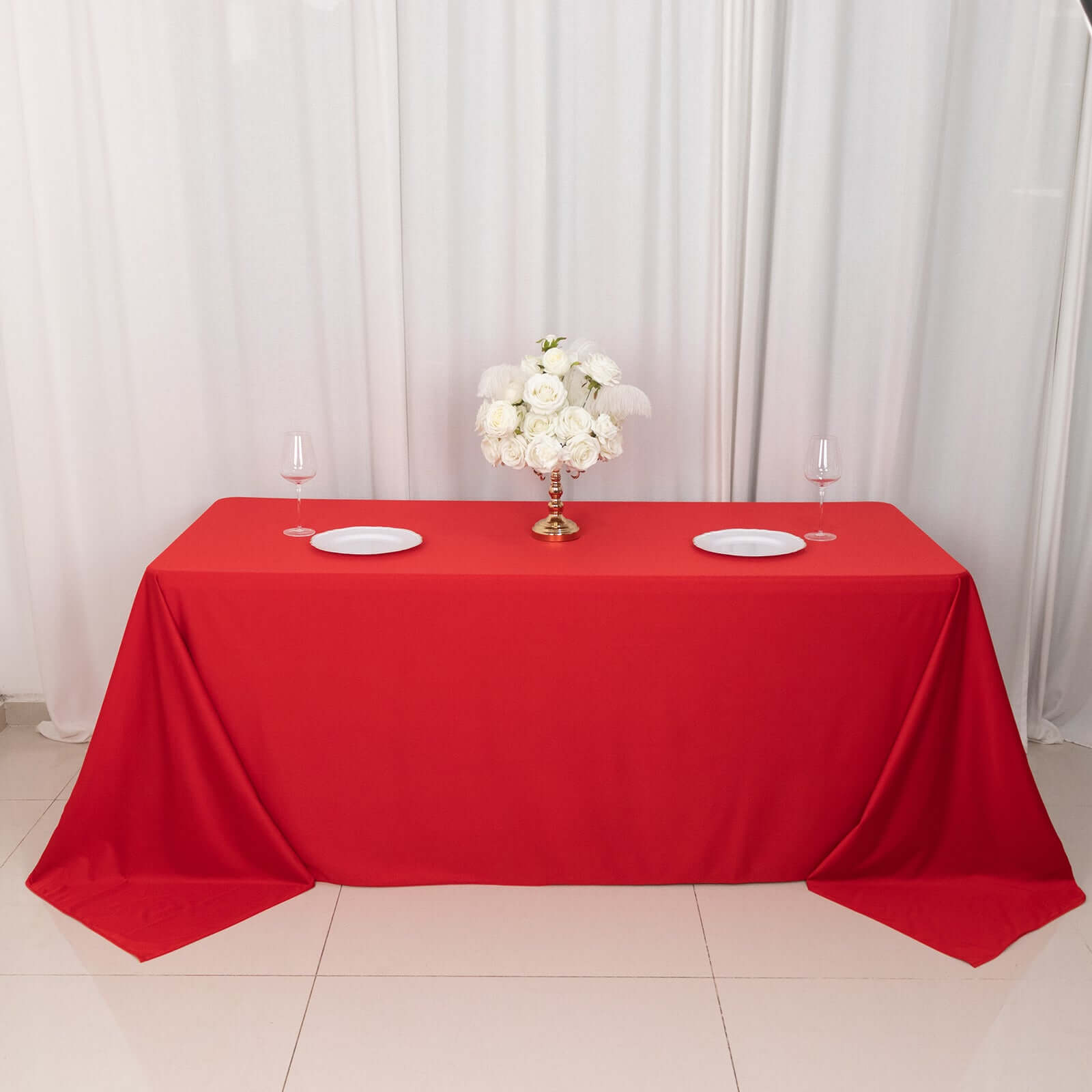 Exclusive Red Scuba Polyester 90x132 Wrinkle-Free, Stain-Resistant Rectangular Tablecloth
