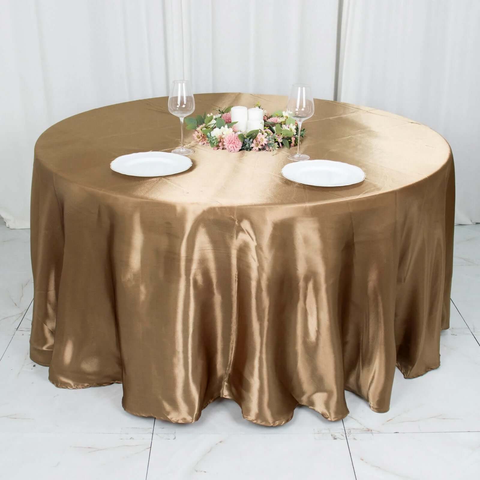 Stylish Seamless Satin Round Tablecloth in Taupe - 120 Inches for Special Events
