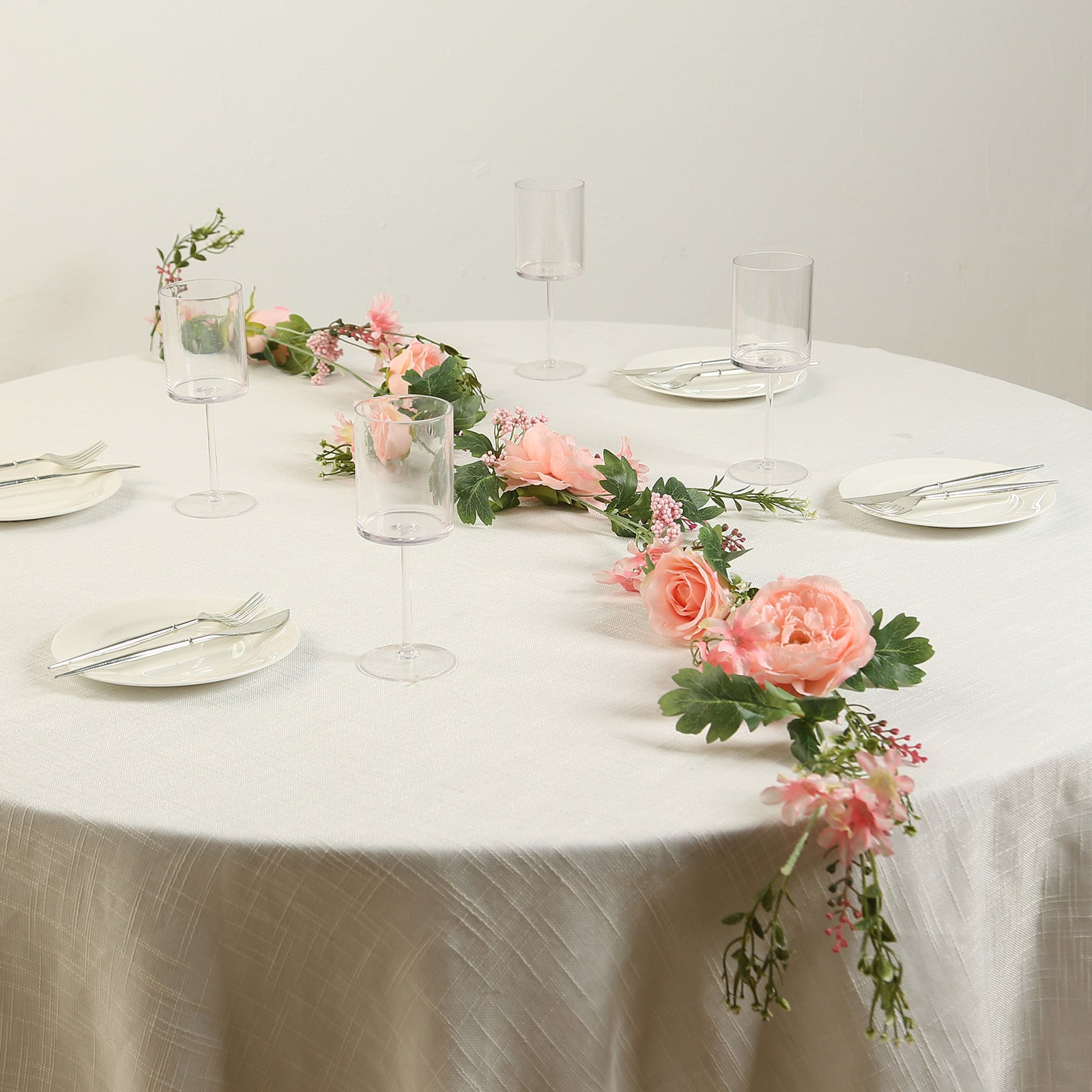 Hot Sale! 6ft Artificial Blush Silk Rose and Peony Flower Garland with Greenery for Decor