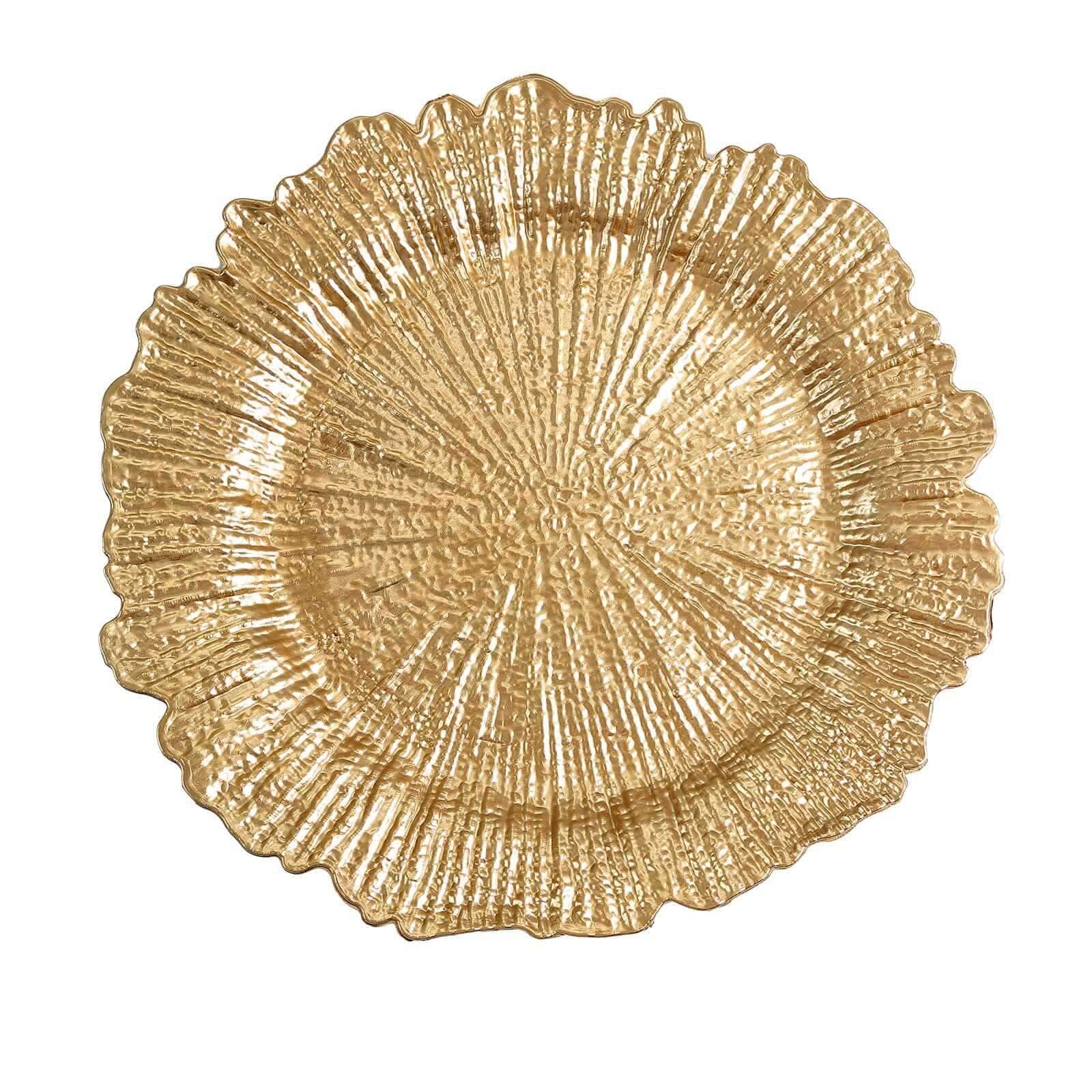 Hot Sale! 6-Piece Set of 13-Inch Gold Acrylic Round Charger Plates with Reef Design for Classy Dinners