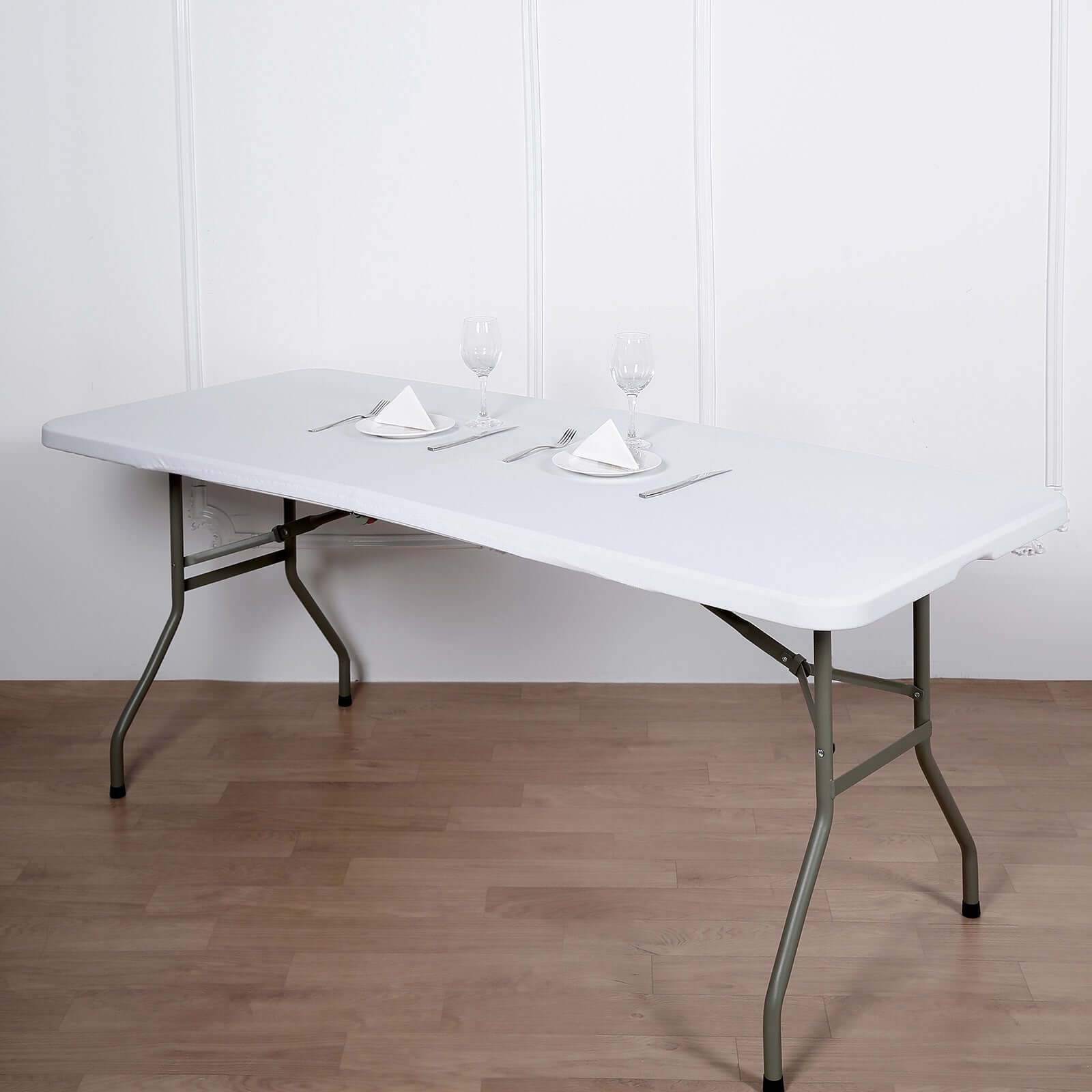 White Stretch Spandex 72x30 Rectangle Fitted Table Topper - Durable & Sleek