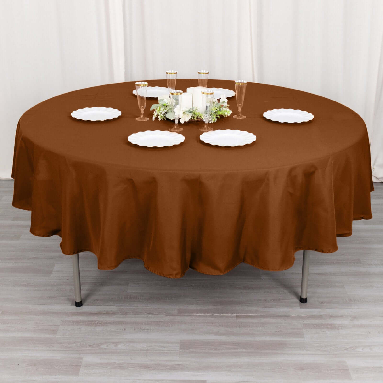 Discount! 90' Round Cinnamon Brown Polyester Tablecloth - Stain & Wrinkle Resistant