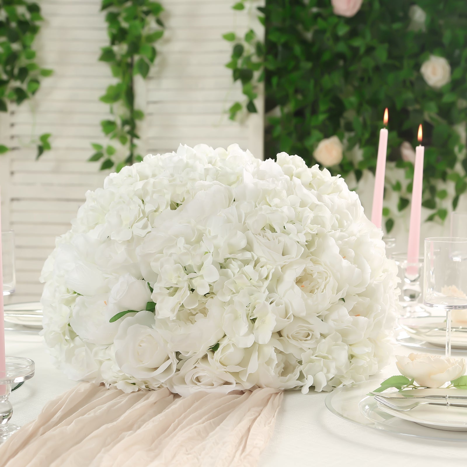 Huge Sale! Large Ivory Artificial Rose Flower Balls for Wedding Centerpieces, Pre - Arranged Silk Rose Bouquet Table Decor