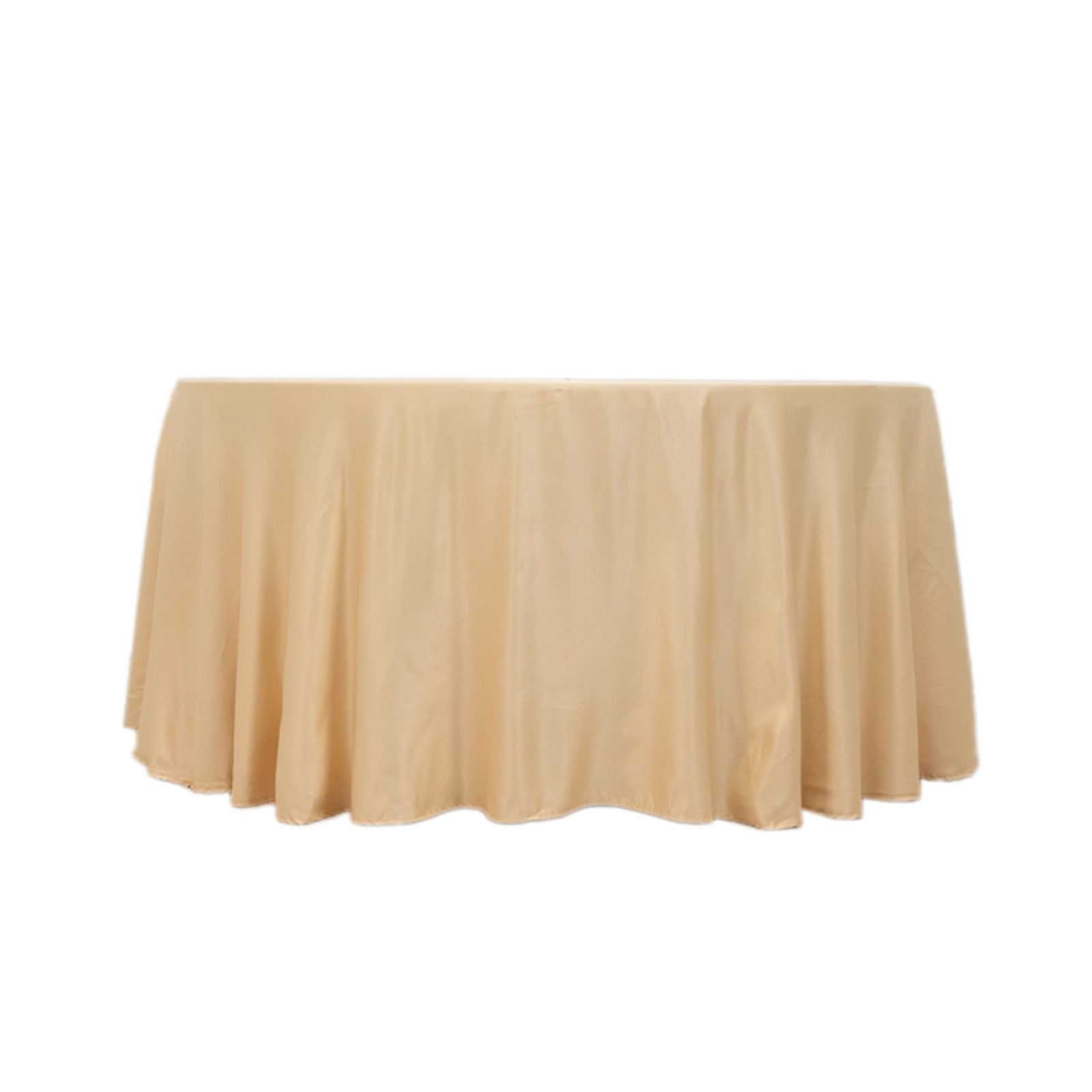 Exclusive Lamour Satin 120-Inch Round Beige Tablecloth - Seamless with Soft Sheen