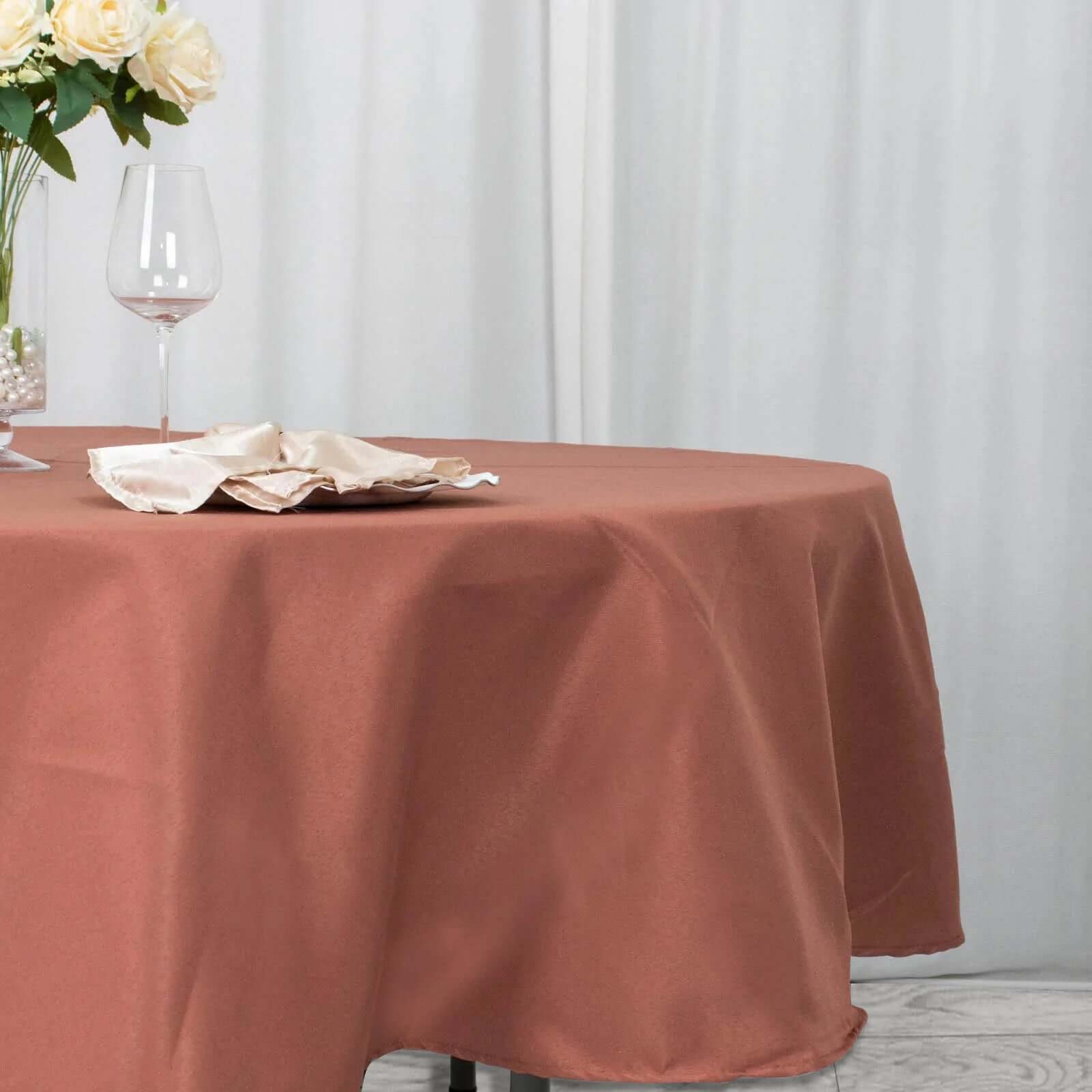 Exclusive 90' Terracotta Polyester Round Tablecloth - Stain & Wrinkle Resistant
