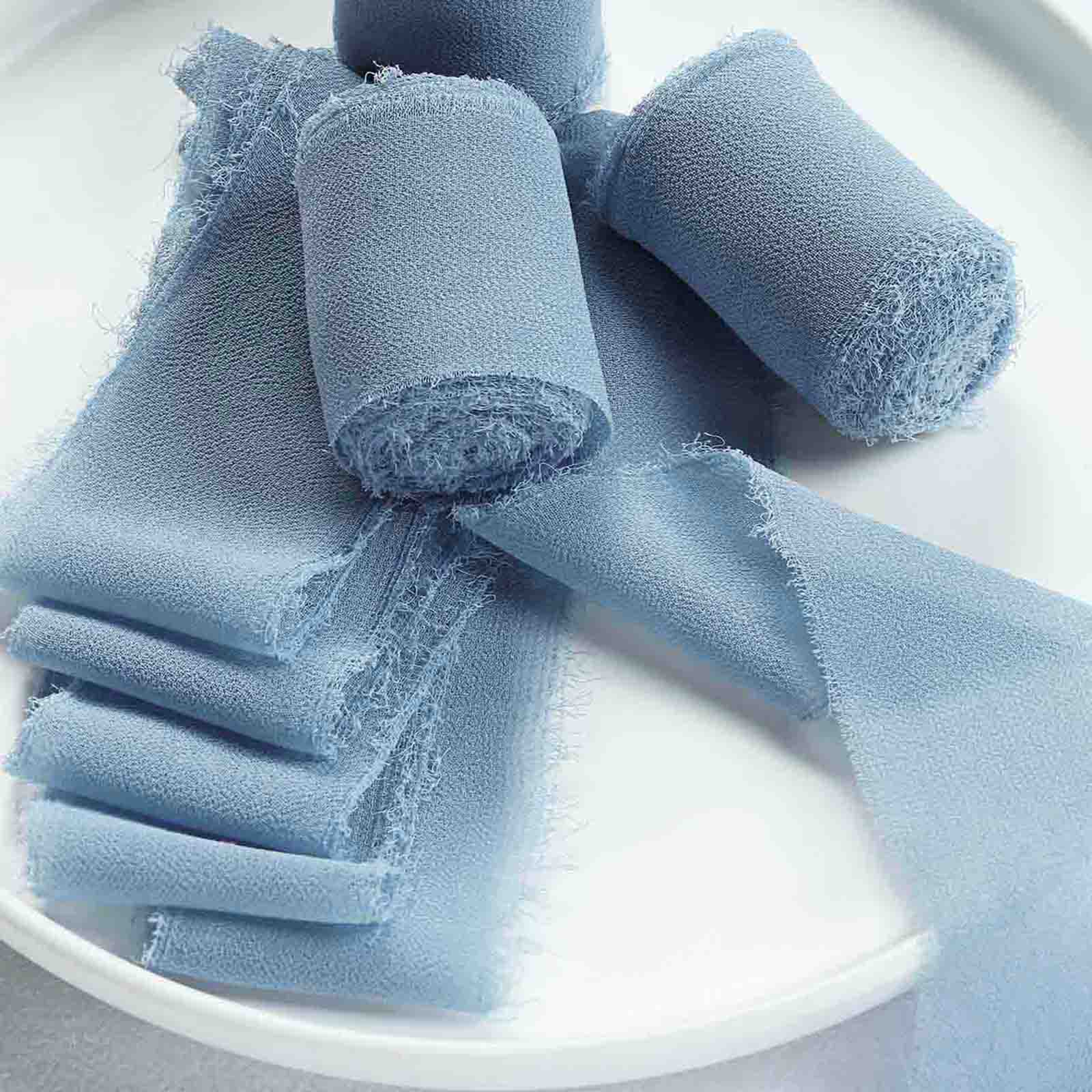 2-Pack 6-Yard Dusty Blue Silk-like Chiffon Linen Ribbon Rolls for Wedding, Gifts & Crafts