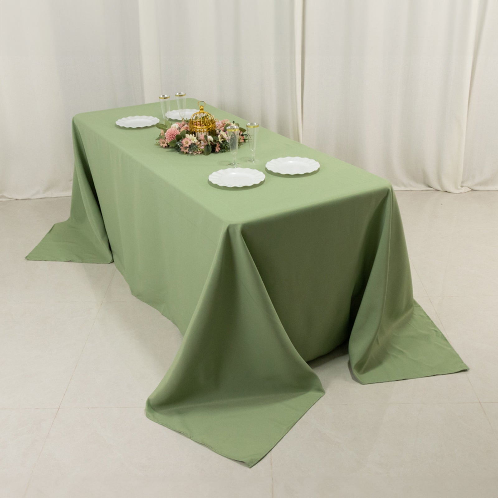 Exclusive Sage Green 90x132 Premium Polyester Seamless Tablecloth - Stain-Resistant