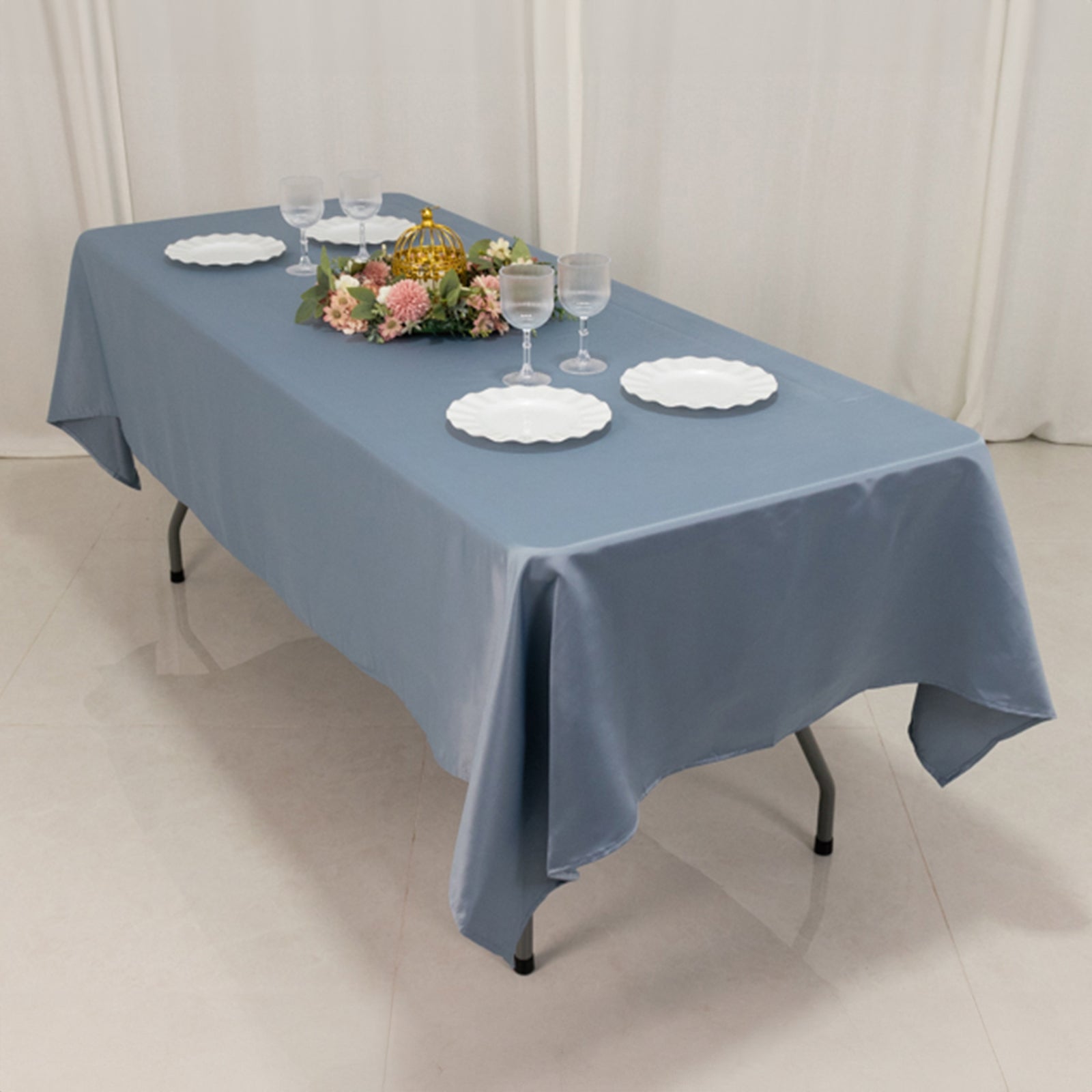 Hot Deal! Durable & Silky Lamour Satin Rectangle Tablecloth in Dusty Blue (60x102)