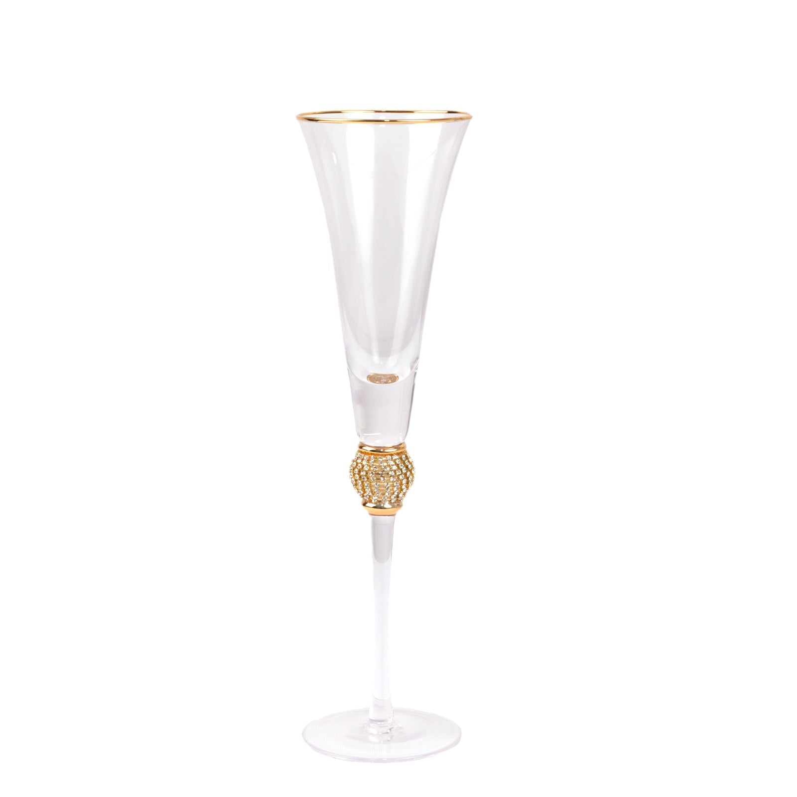Hot Deal! 6-Pack Clear Champagne Flute Glasses with Gold Rim and Studded Rhinestones, 6oz 11"