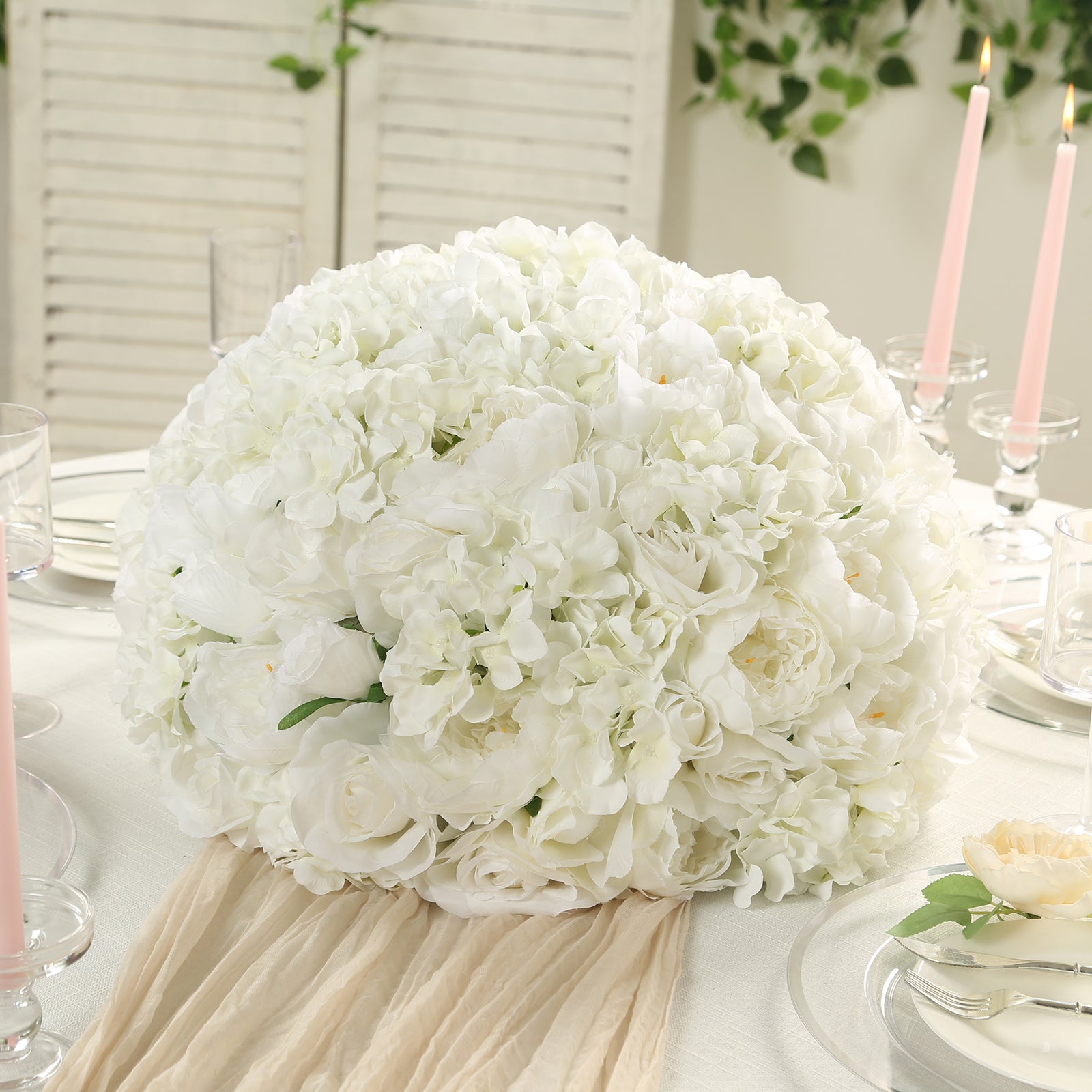 Huge Sale! Large Ivory Artificial Rose Flower Balls for Wedding Centerpieces, Pre - Arranged Silk Rose Bouquet Table Decor