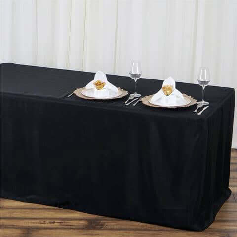 Black Fitted Polyester Rectangle Tablecloth (72x30) - Ideal for Events, Stain & Wrinkle Resistant