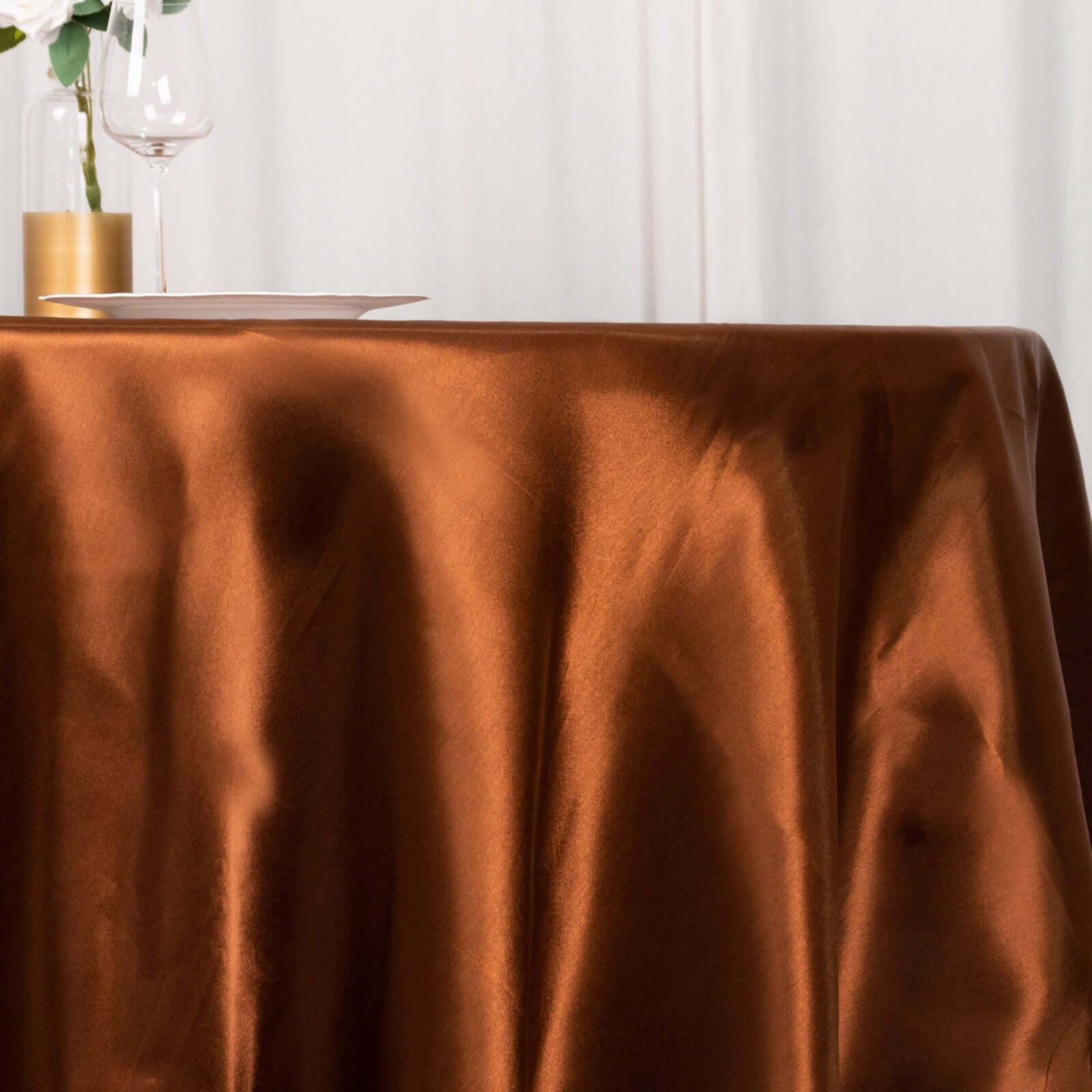 Hot Sale! Smooth and Lustrous Cinnamon Brown Satin Round Tablecloth, 108 Inches in Diameter