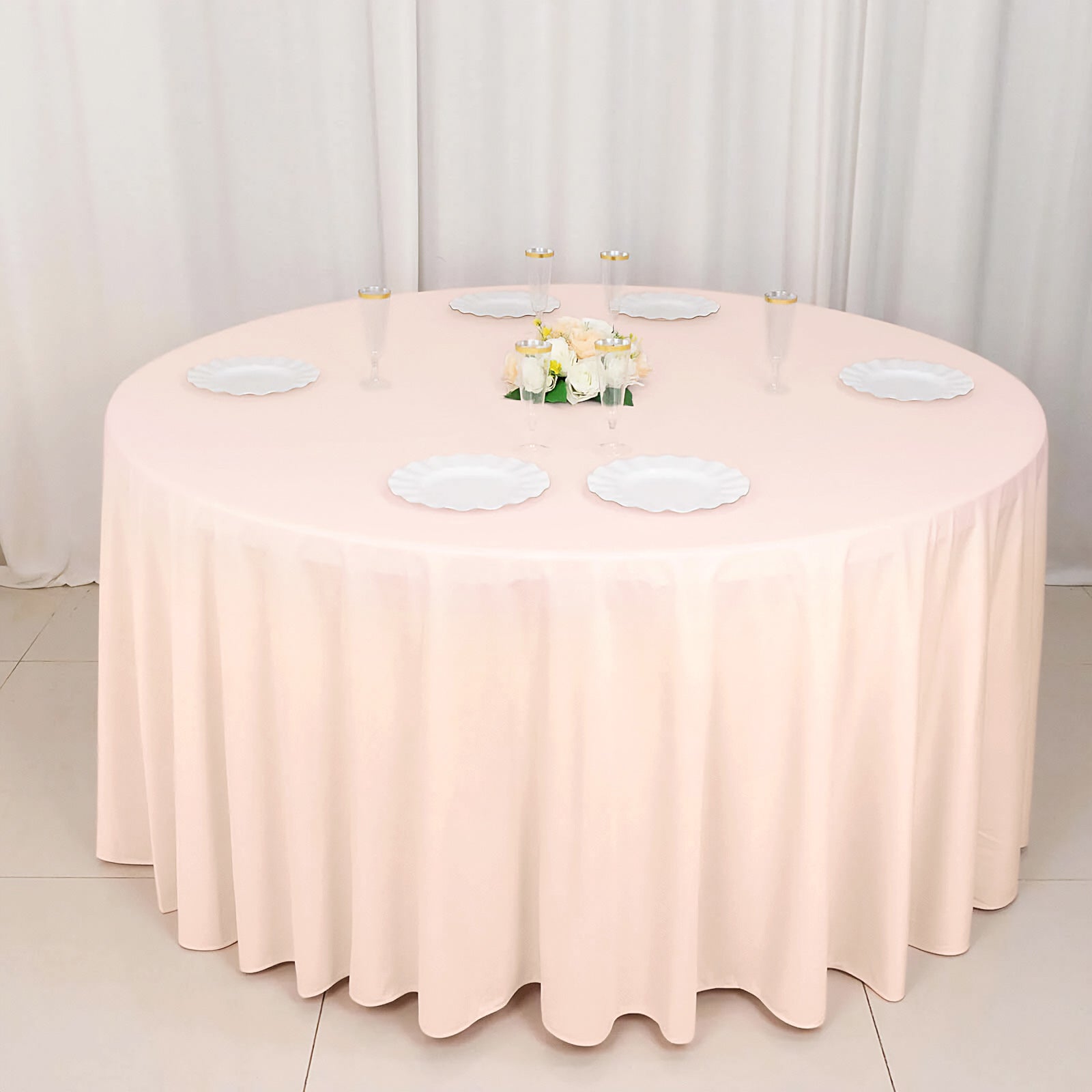 Blush Premium Scuba 120' Round Wrinkle & Stain-Free Tablecloth