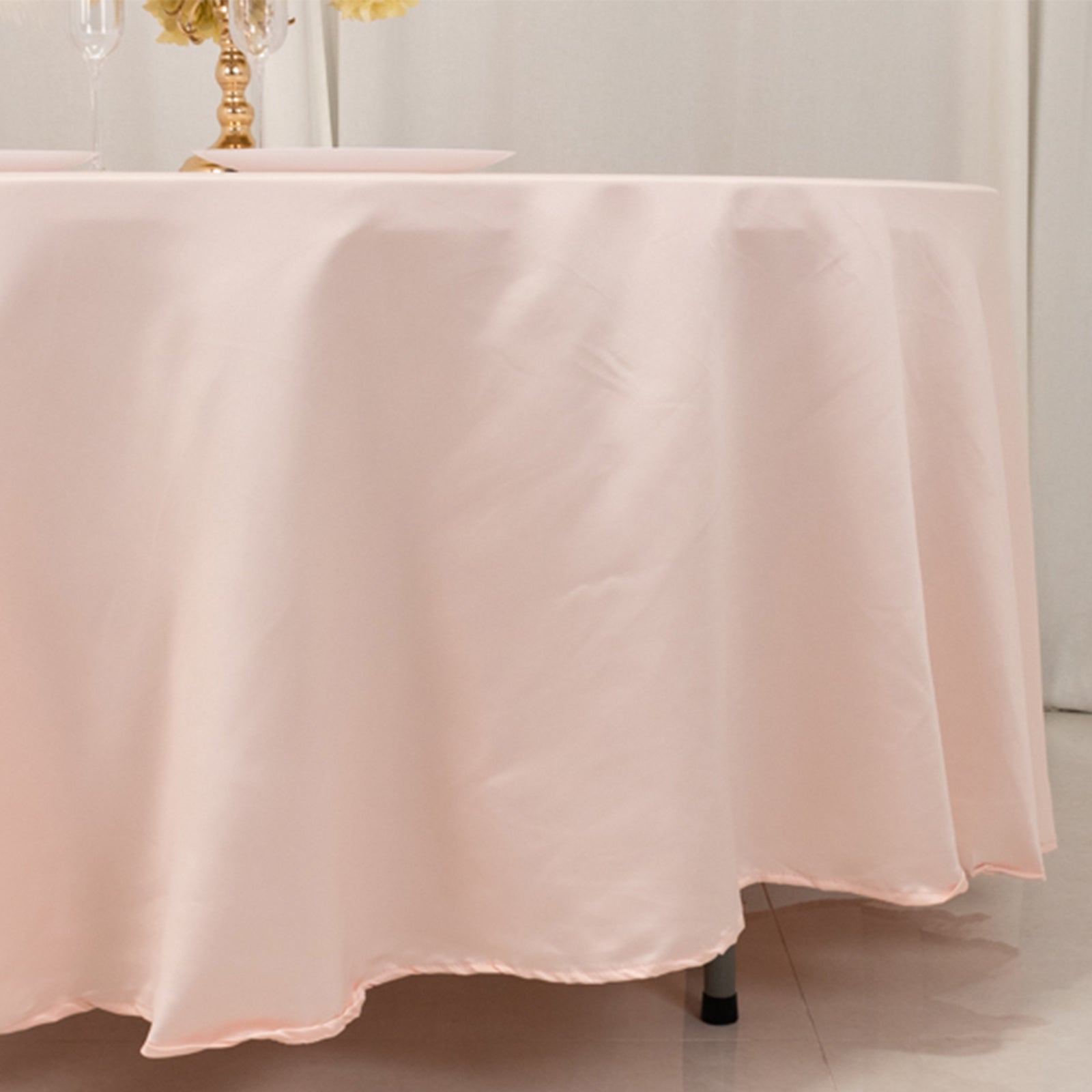 Durable Silk-Like Blush Lamour Satin 108-Inch Round Tablecloth