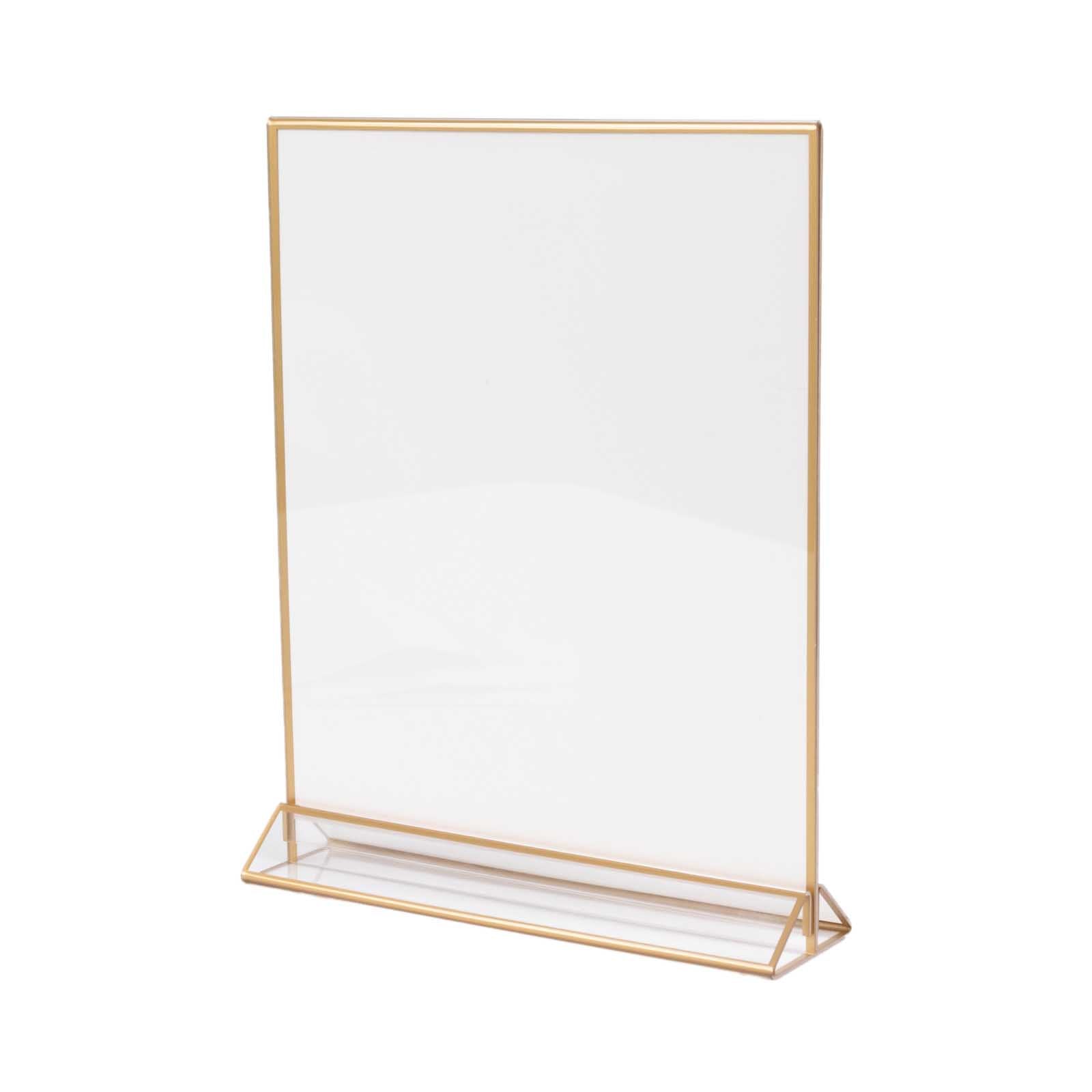 6-Pack Gold Acrylic Rectangular Sign Holders: Double-Sided Clear Display with White Cardboard, Ideal for Banquets 9x11