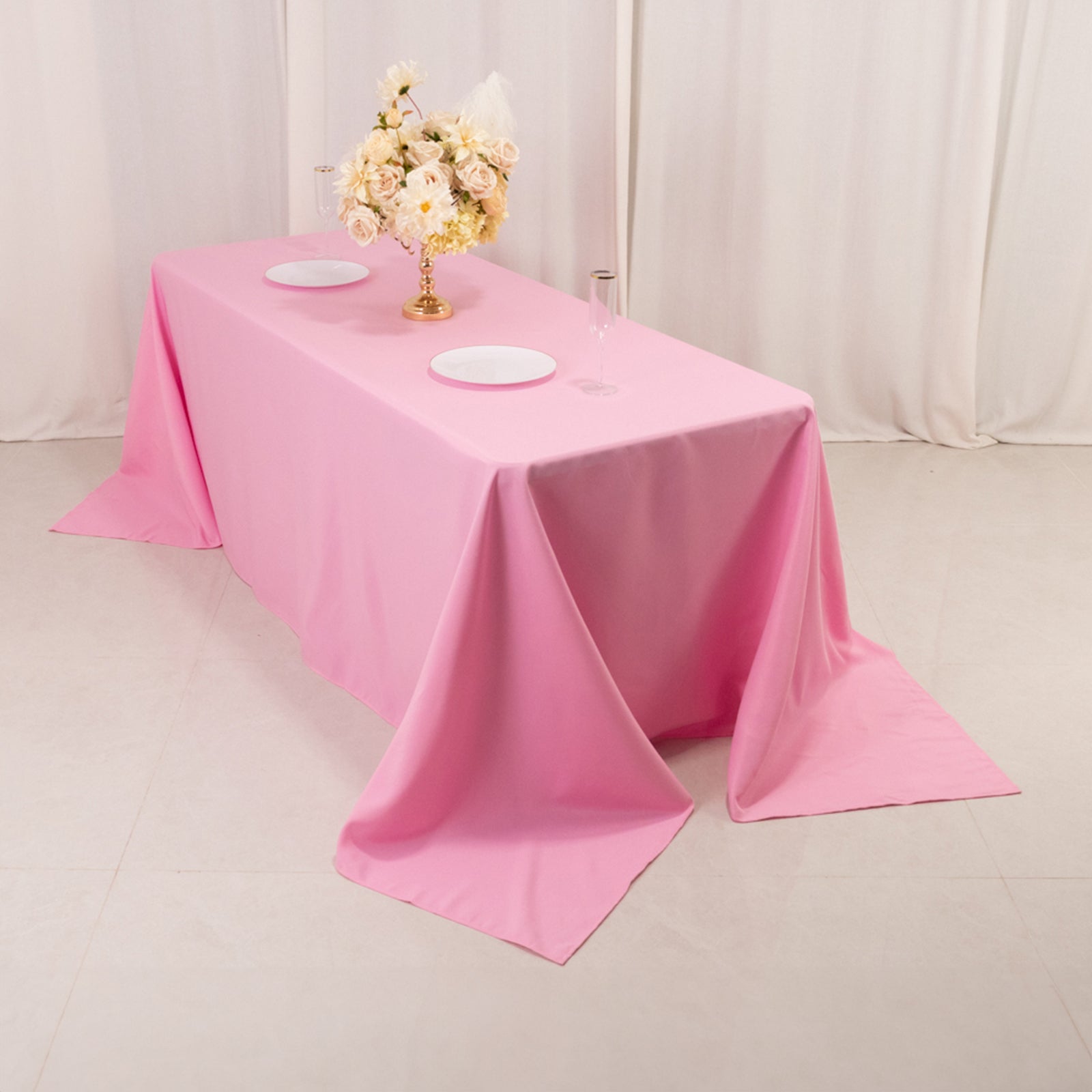 Hot Sale! Seamless 220GSM Stain-Resistant Pink Premium Polyester Rectangle Tablecloth 90x132