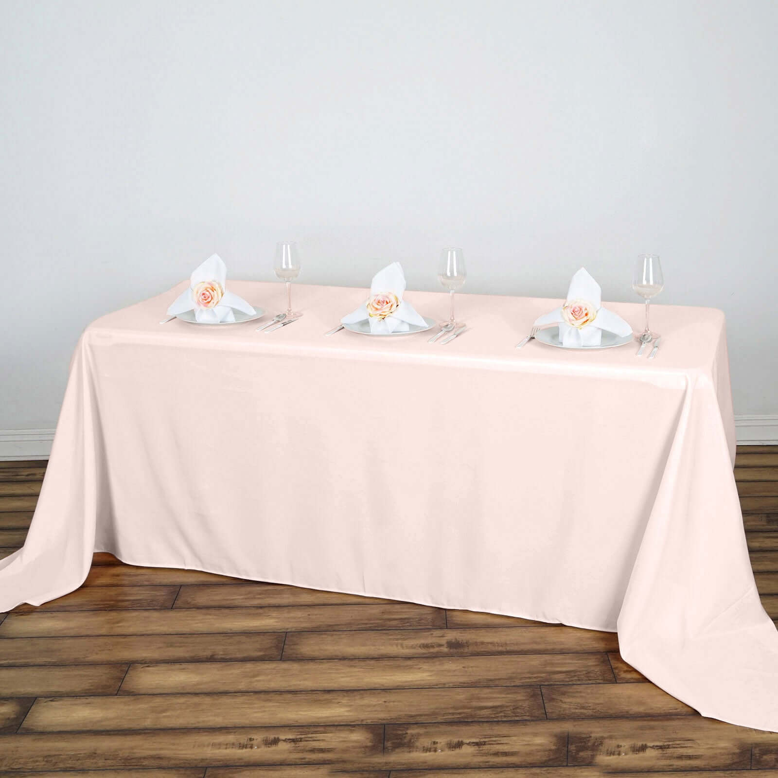 Wrinkle-Resistant Seamless Blush Polyester Rectangle Tablecloth 90x132