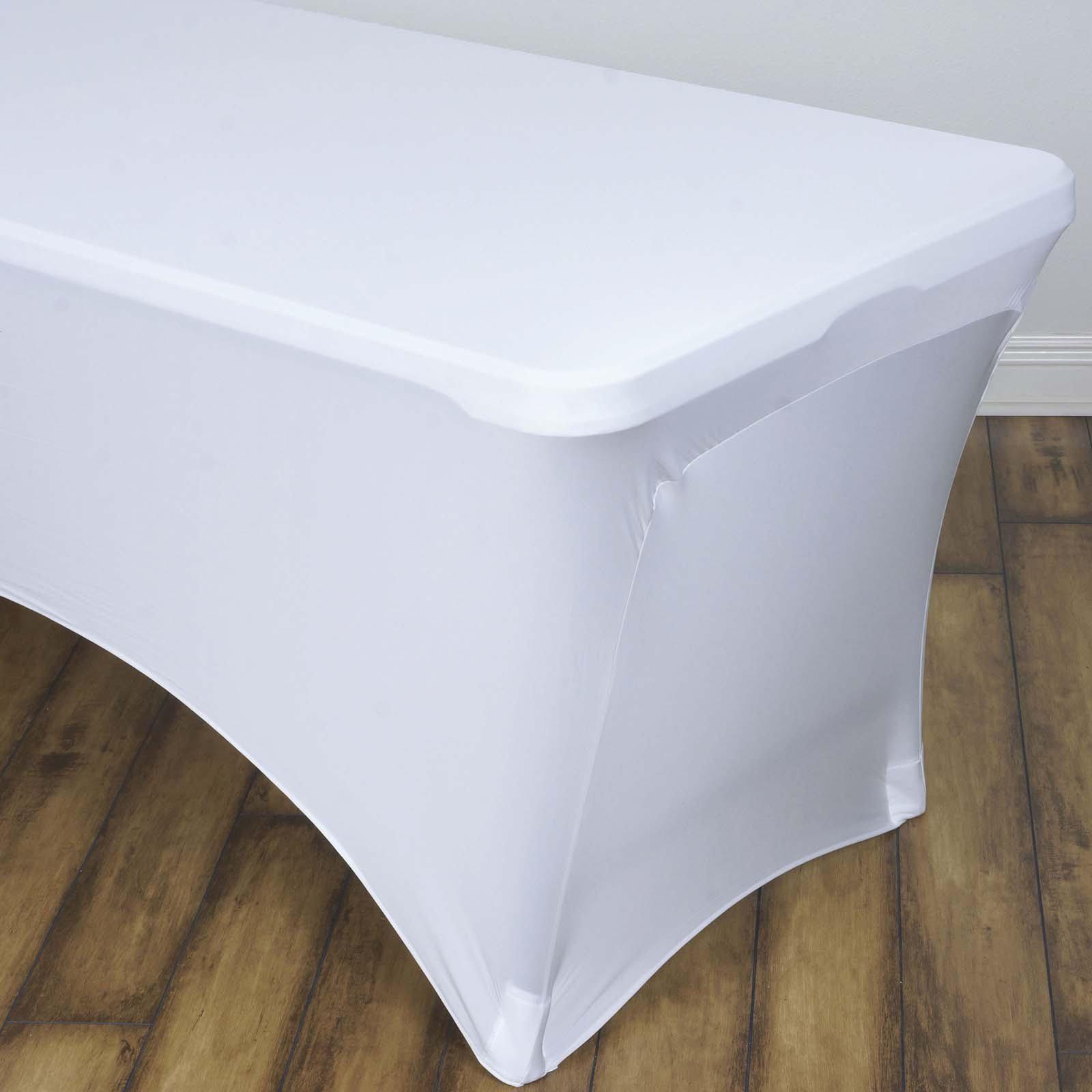 White 96x30 Stretch Spandex Rectangle Table Cover - Durable for Events & Presentations