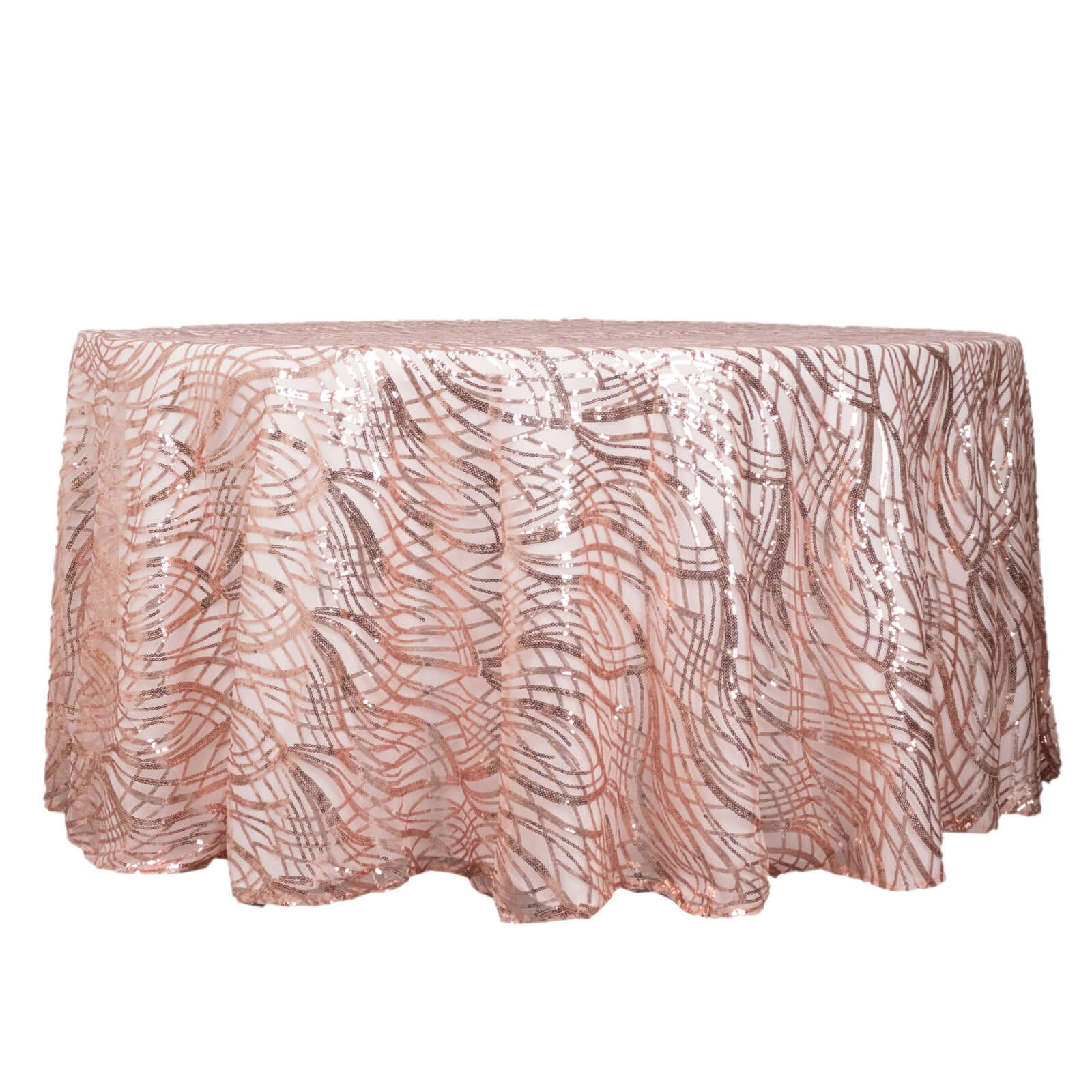 Sparkling Rose Gold Sequin Mesh 120' Round Tablecloth - Ideal for Events