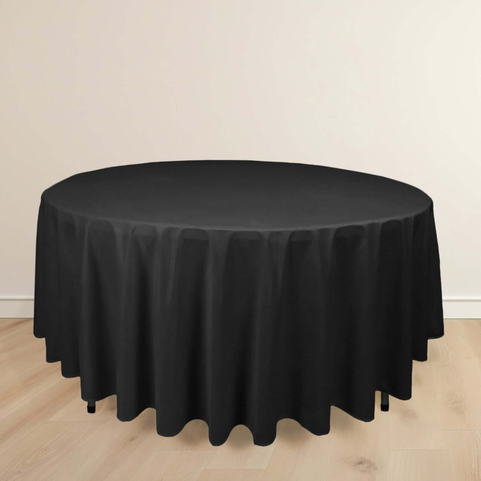 Black 108' Premium Wrinkle-Free & Stain-Resistant Scuba Round Tablecloth for Elegant Events