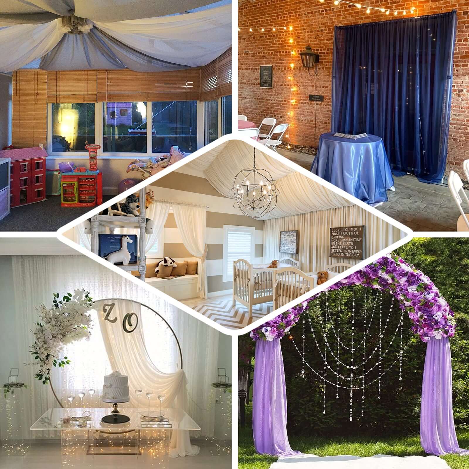 2-Pack Ivory Durable Flame-Resistant Chiffon Event Drapes, 10ftx10ft with Rod Pockets