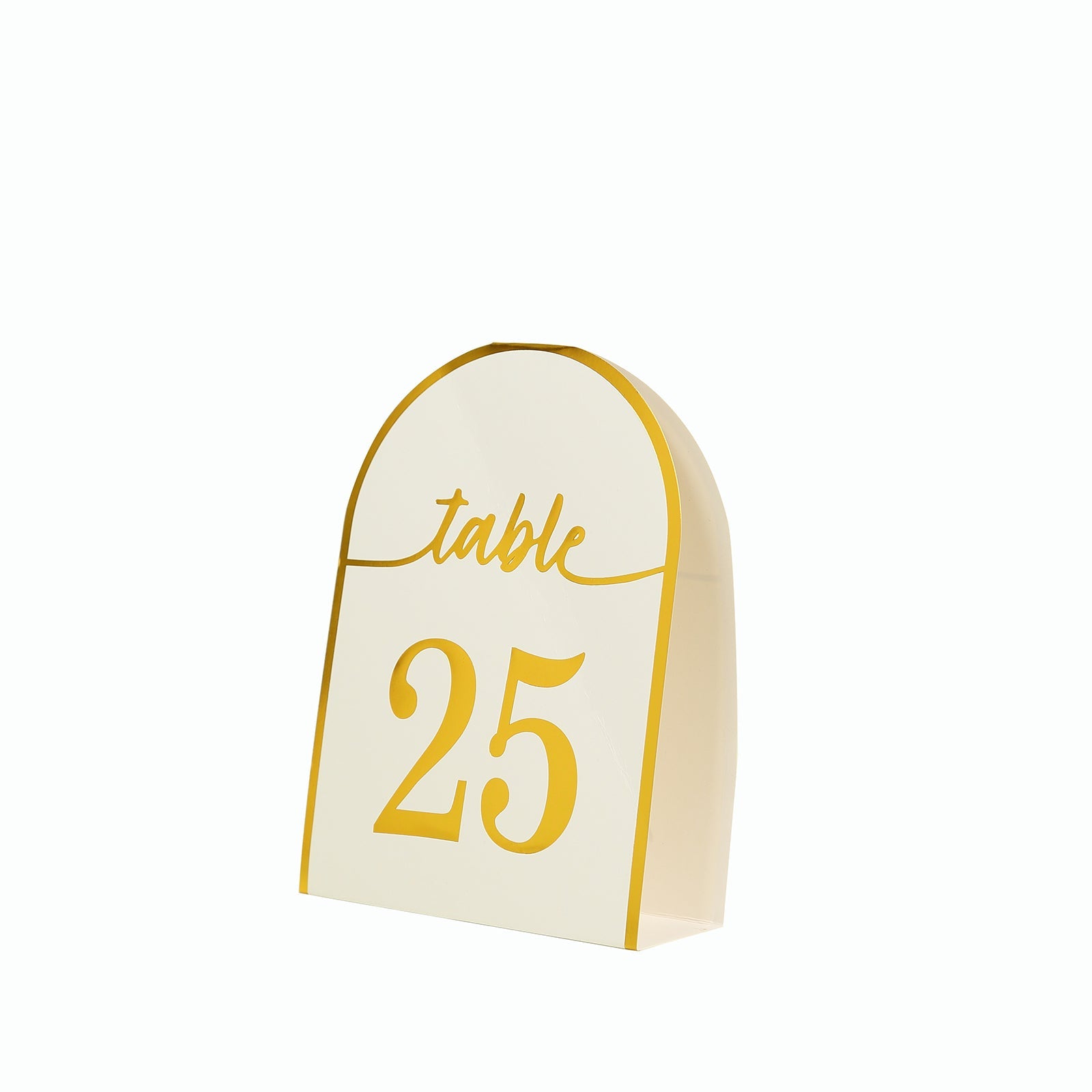 25-Piece Set of Disposable White Table Numbers with Metallic Gold Foil 1 - 25, Free - Standing Double - Sided