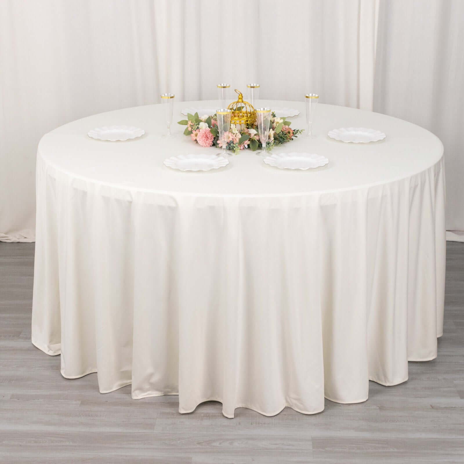 Ivory 120-Inch Premium Scuba Round Tablecloth - Stain & Wrinkle Resistant