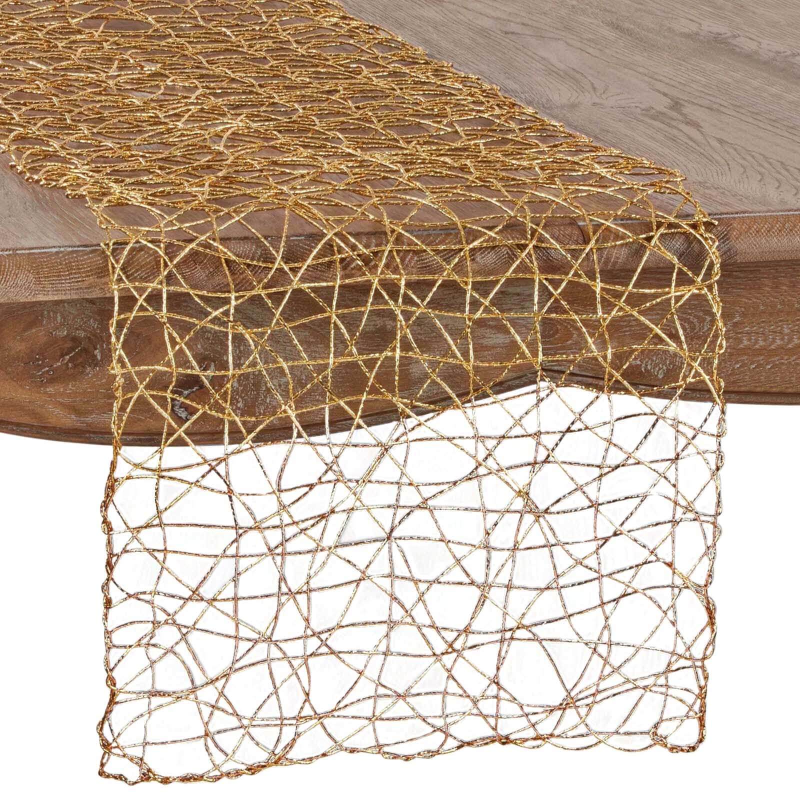Hot Sale! 16x72 Gold Foil Wrapped Metallic String Woven Table Runner for Decor