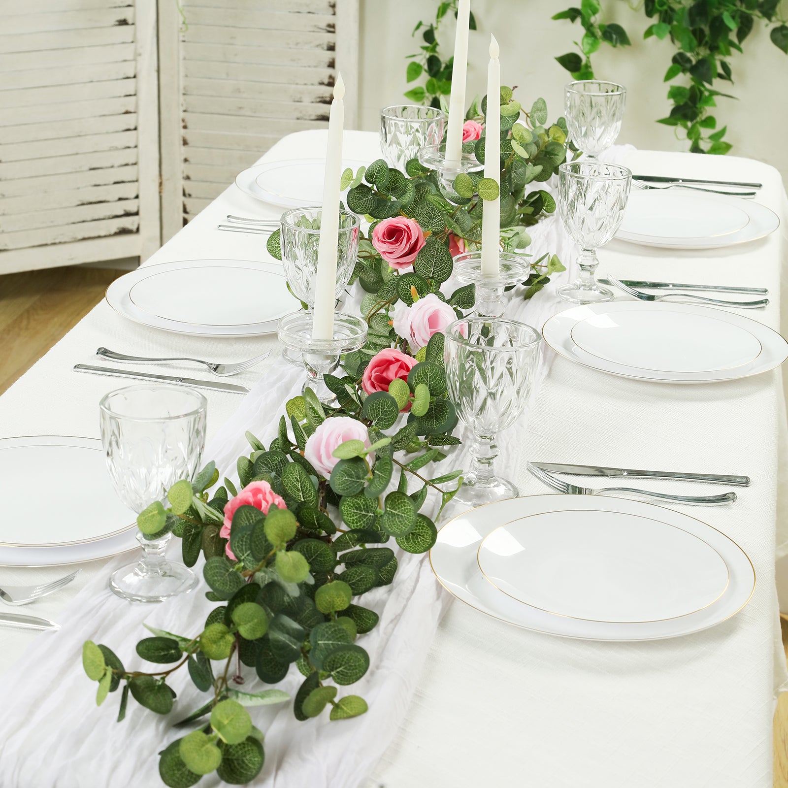 6ft Artificial Eucalyptus Garland with Blush and Dusty Rose Silk Roses - Perfect for Decor
