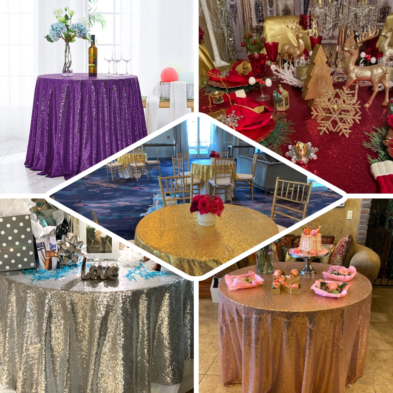 132-Inch Pink Seamless Sparkly Round Sequin Tablecloth for Events