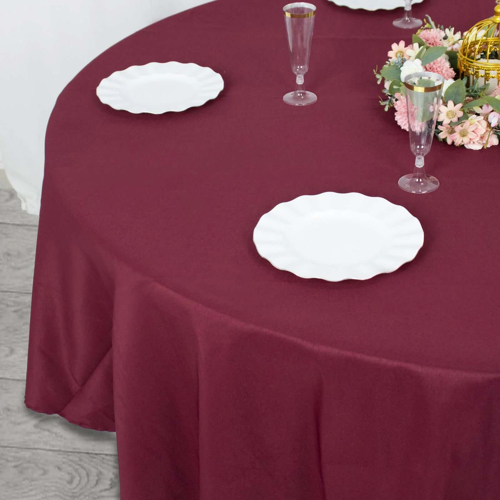 Exclusive Offer! 90-Inch Round Burgundy Premium Polyester Tablecloth, Stain & Wrinkle Resistant, 220GSM