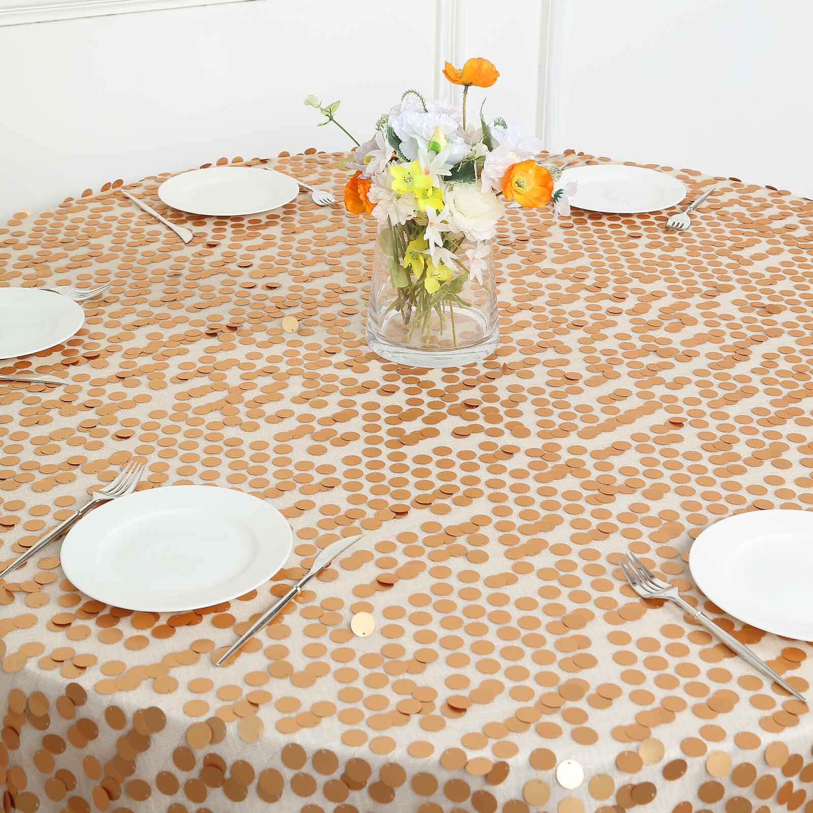 Hot Sale! 120-Inch Seamless Matte Champagne Sequin Round Tablecloth for Events