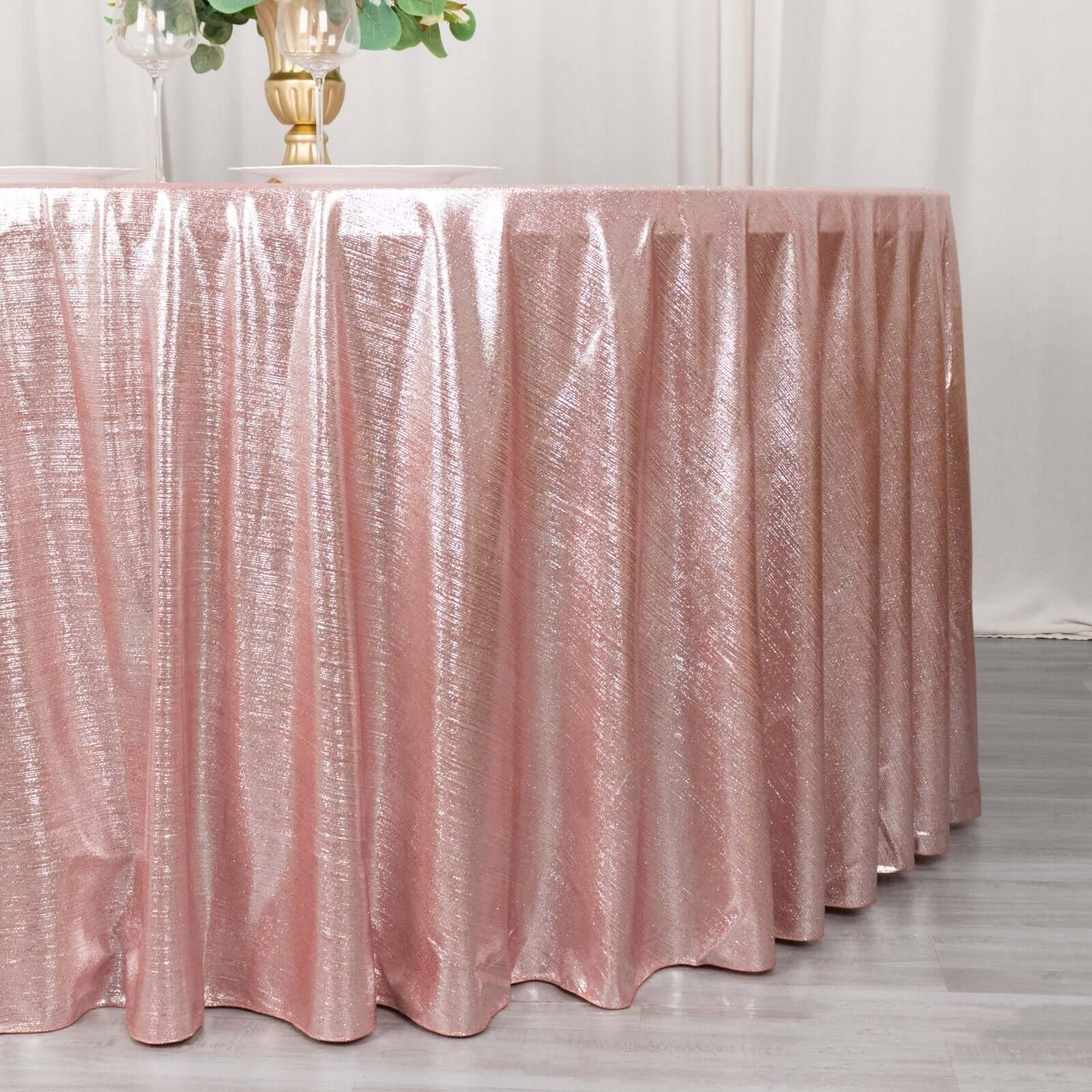 Sparkling Rose Gold Sequin Dots 120" Polyester Round Tablecloth - Wrinkle-Free & Reusable