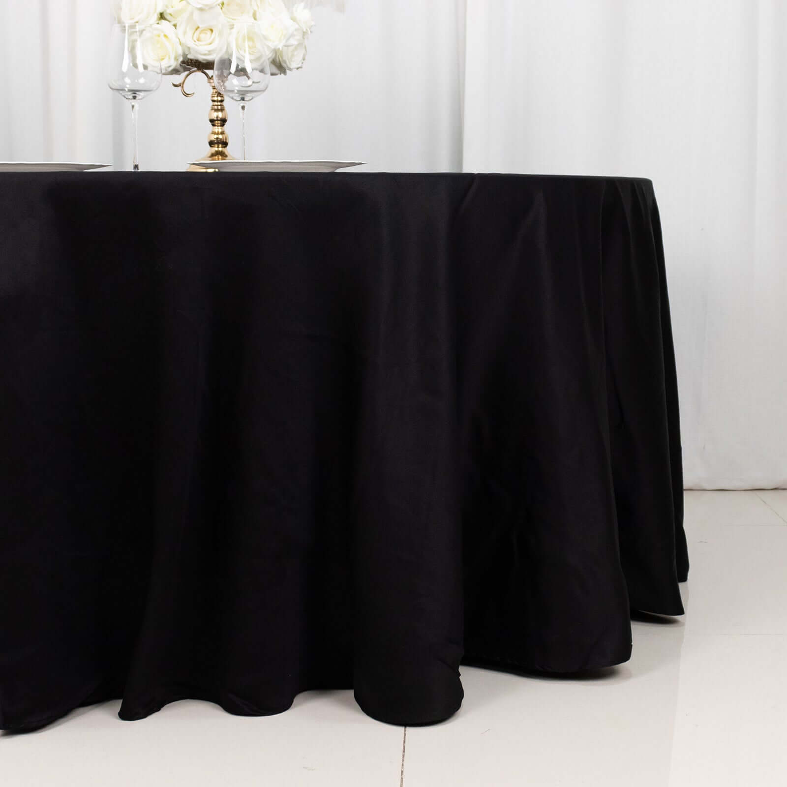 Exclusive! 120' Black Seamless Cotton Round Tablecloth - Soft & Breathable