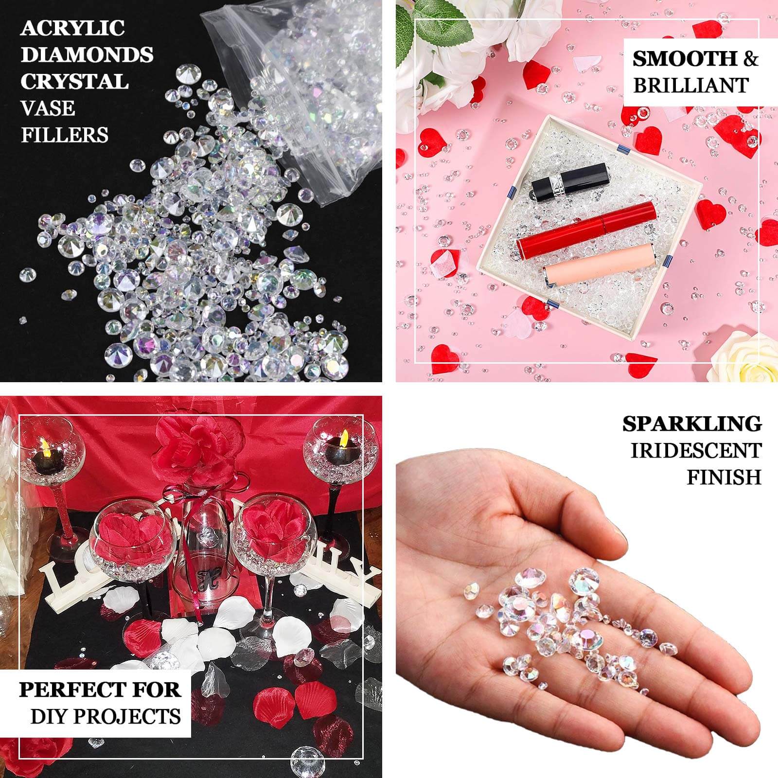 Get 4000 Pcs Iridescent Acrylic Diamond Beads - Ideal for Wedding Decor & DIY, 3mm, 6mm, 10mm Sizes