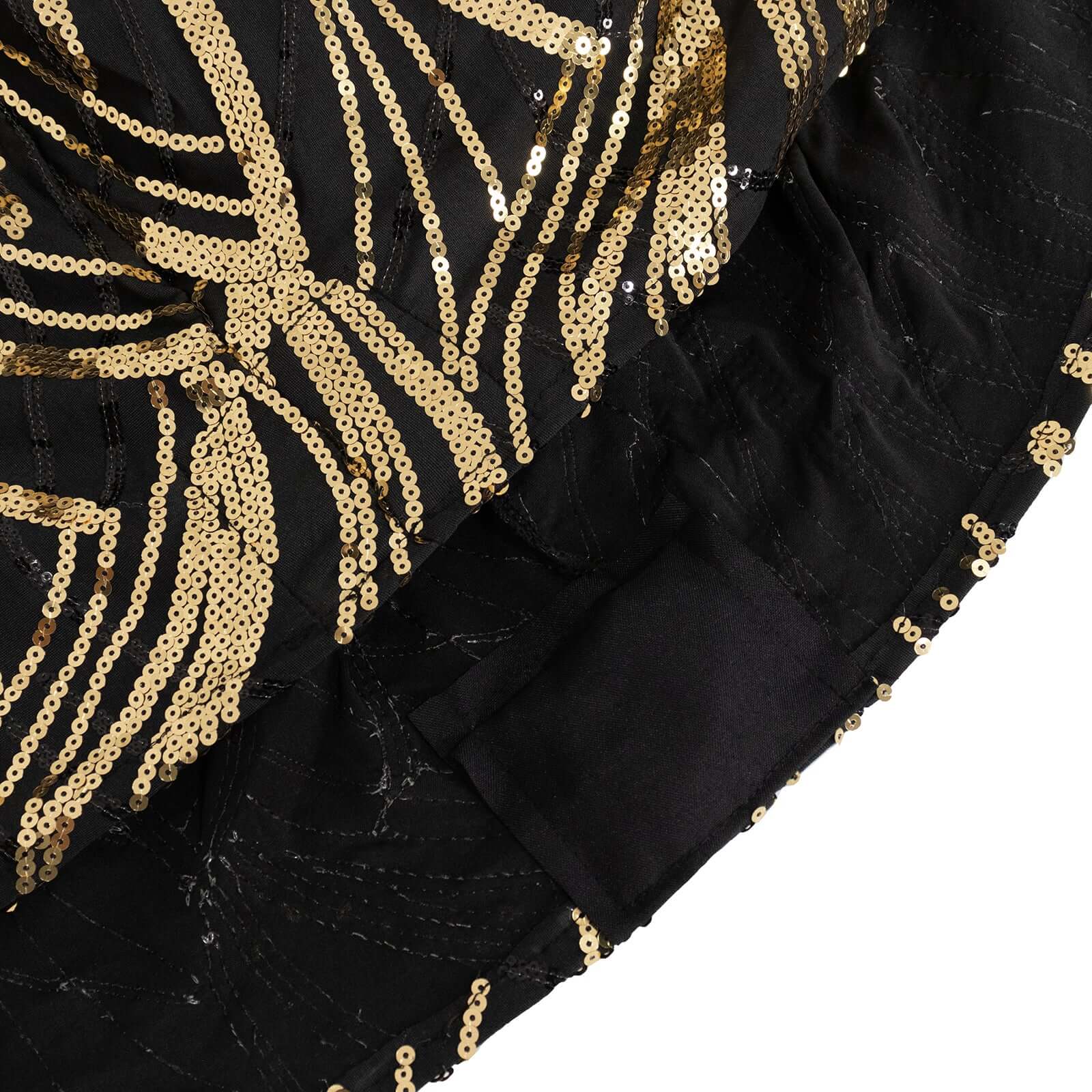 Black/Gold Wave Embroidered Four-Way Stretch Sequin Spandex Tablecloth for Luxe Events