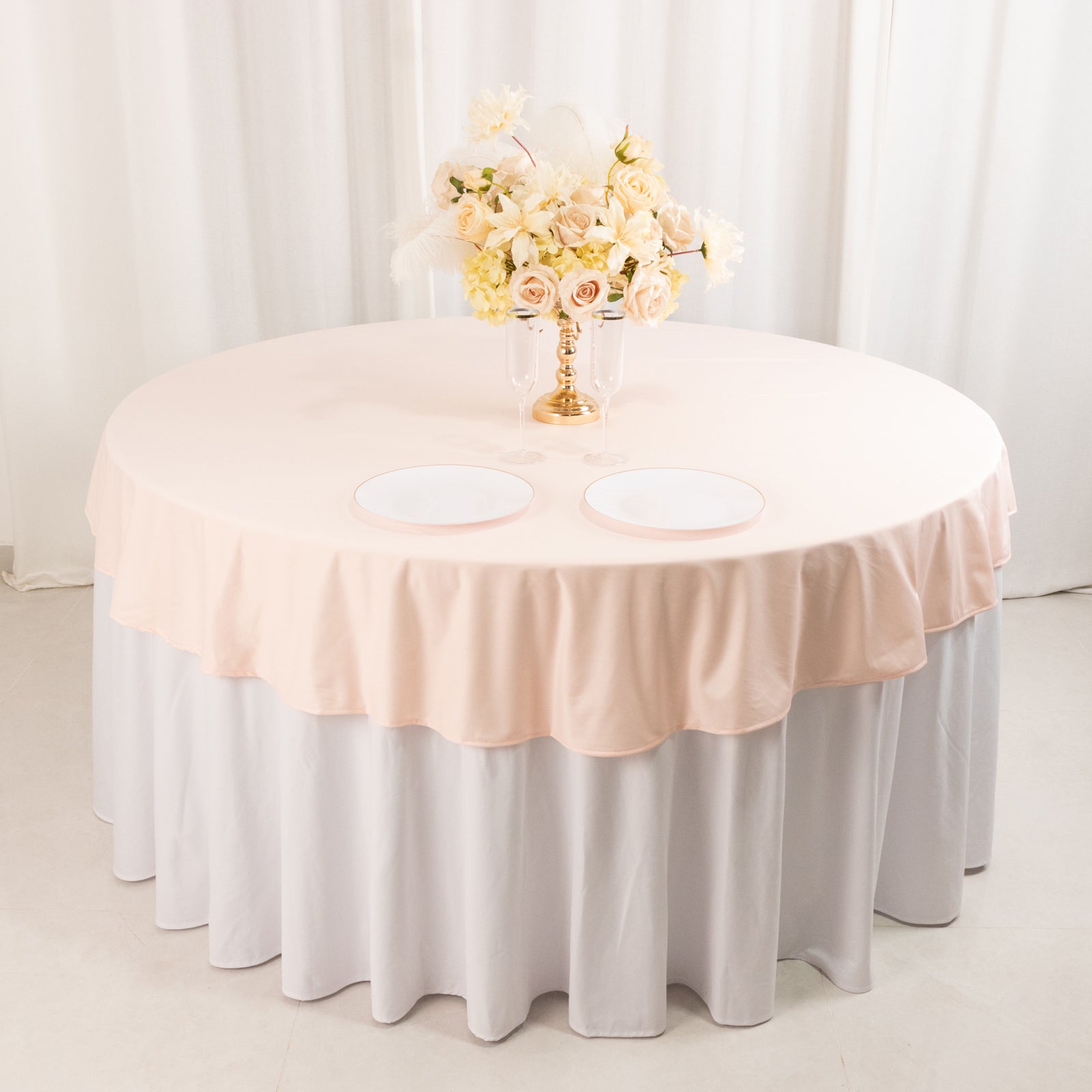 Hot Deal! Premium Blush 70' Round Scuba Tablecloth - Wrinkle & Stain Free