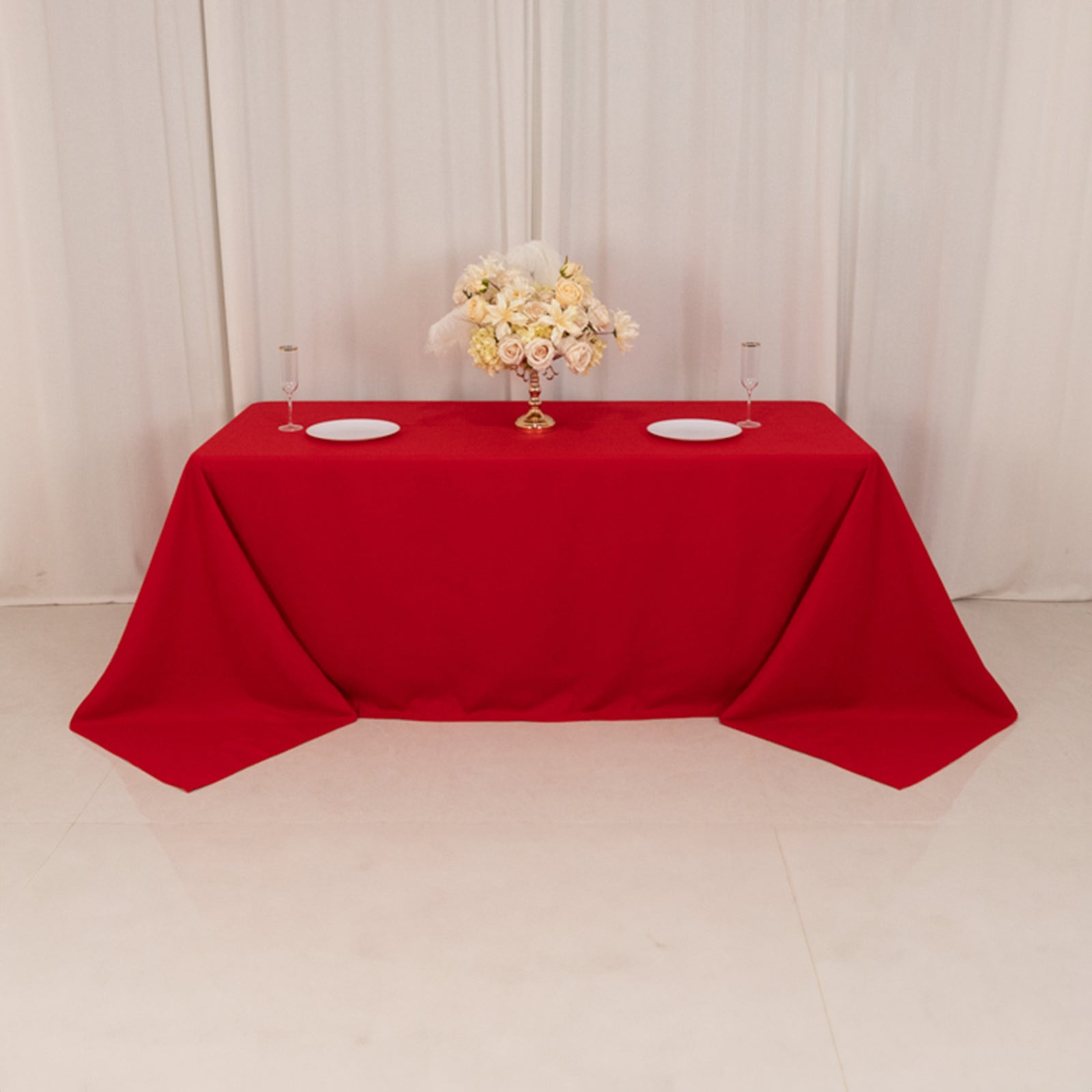 Red Seamless Wrinkle-Resistant 90x132 Cotton Blend Rectangle Tablecloth