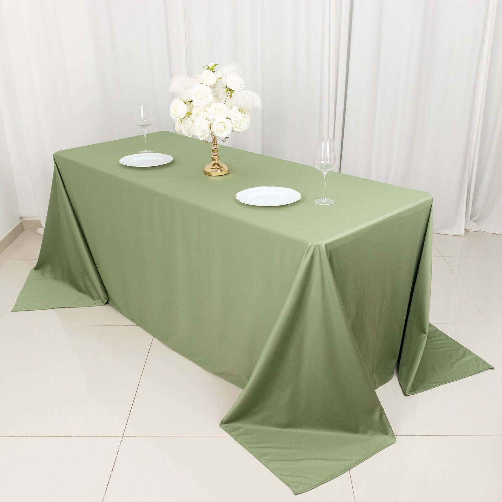 Premium Wrinkle-Free & Stain-Resistant Dusty Sage Green Scuba Tablecloth (90x132)
