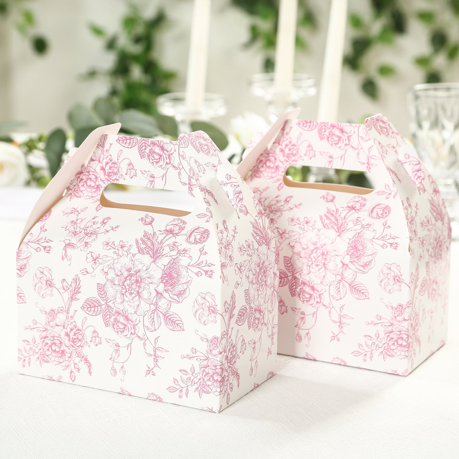 25-Piece Matte Pink and White French Toile Pattern Candy Treat Tote Gable Boxes