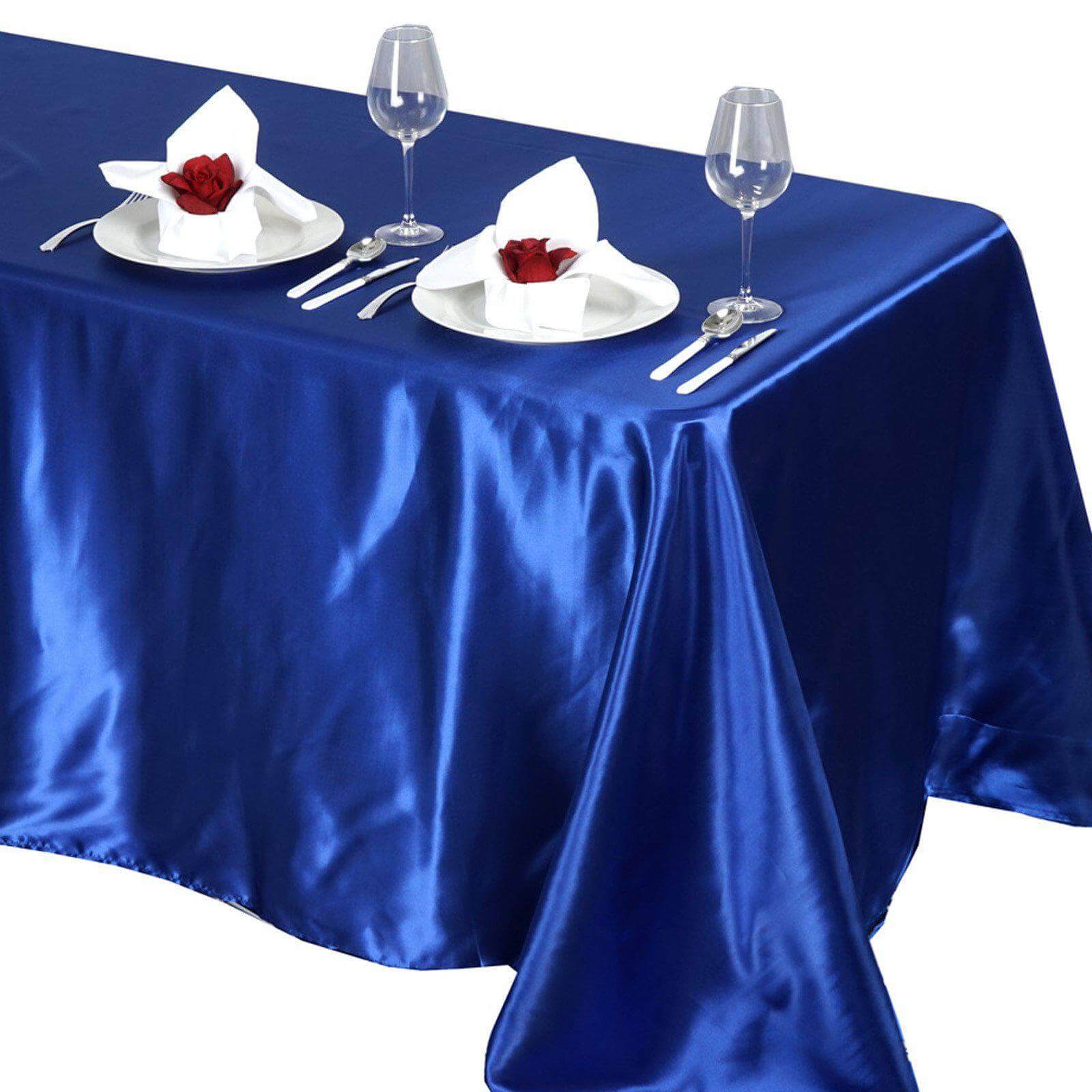 Exclusive Royal Blue Satin Seamless Rectangular 90x132 Tablecloth for Special Events