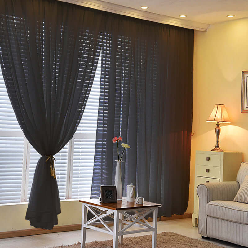2-Pack 10ftx10ft Black Durable Flame-Resistant Chiffon Event Curtain Drapes with Rod Pockets