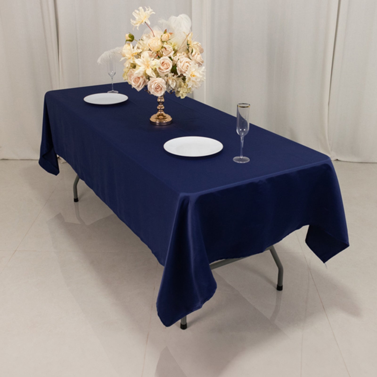 Navy Blue Lamour Satin Rectangle Tablecloth (60x102) - Durable & Soft