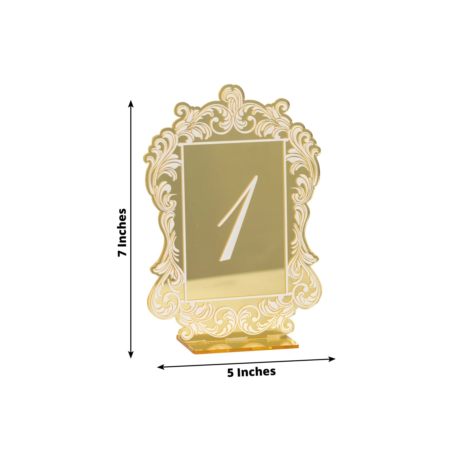 Hot Sale! 10-piece Gold & White Acrylic Wedding Table Numbers (1 - 10) with Baroque Lace Border & Stands